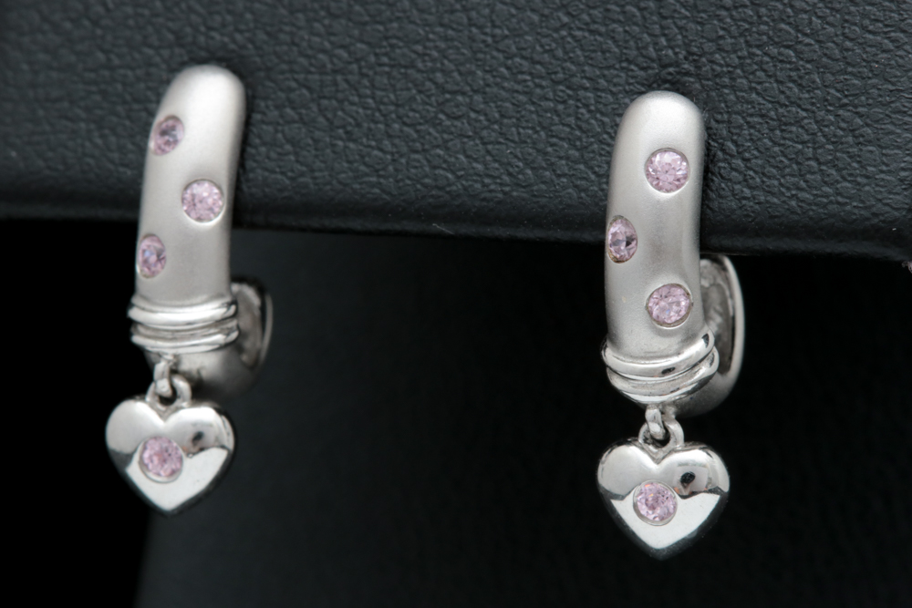 14K White Gold and Pink CZ Earrings