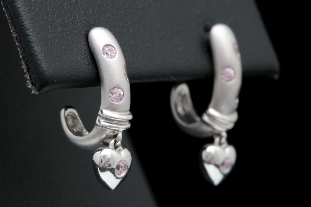 14K White Gold and Pink CZ Earrings