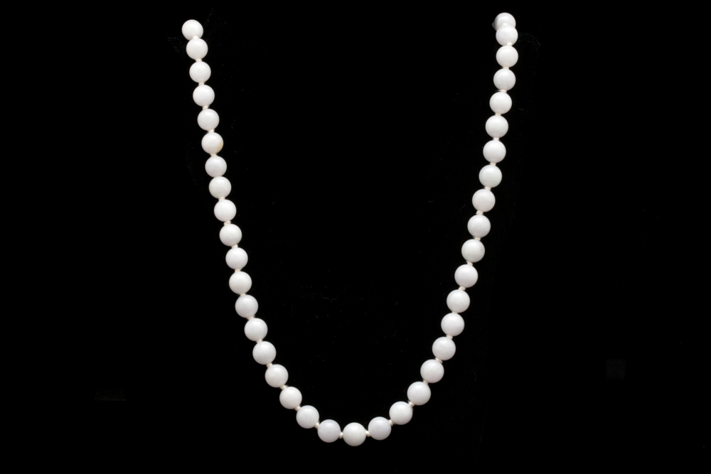 14K Yellow Gold and Gray Jade Bead Necklace