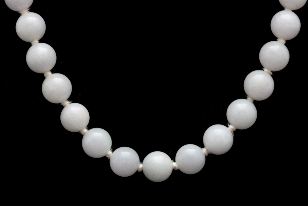 14K Yellow Gold and Gray Jade Bead Necklace