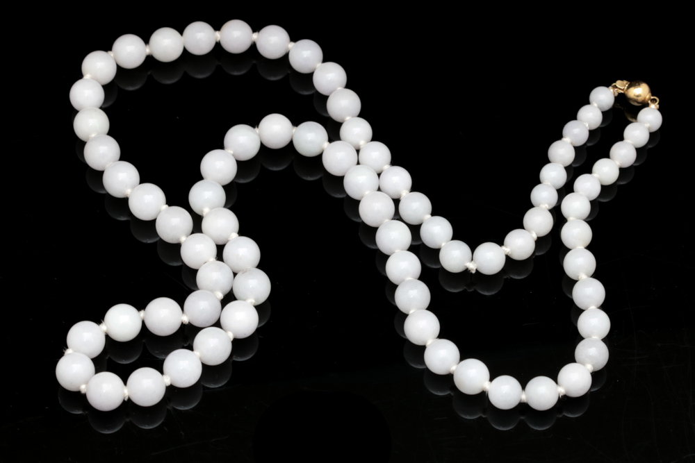 14K Yellow Gold and Gray Jade Bead Necklace