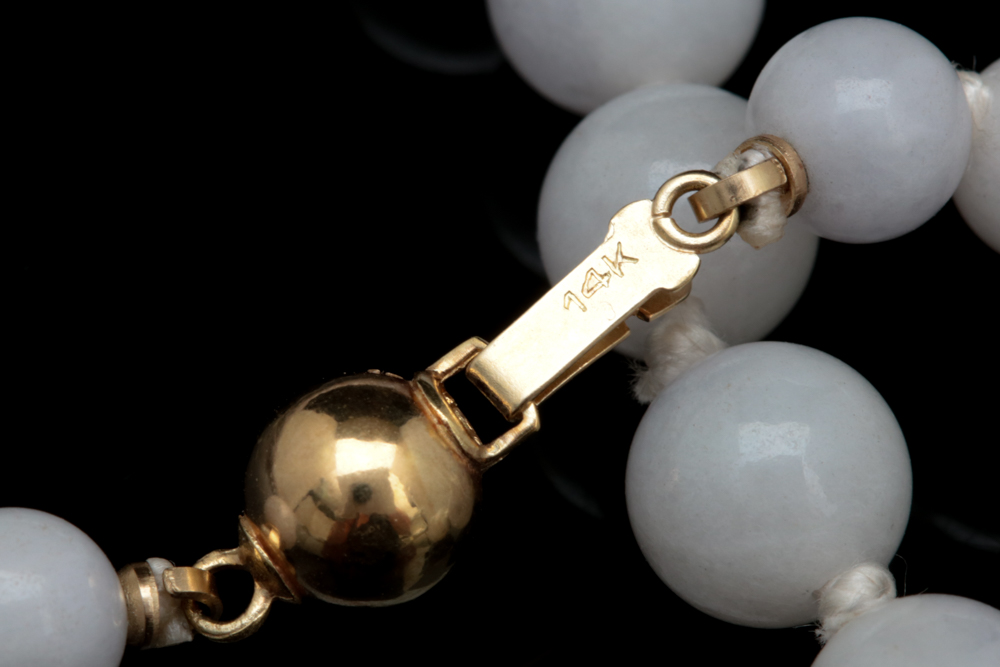 14K Yellow Gold and Gray Jade Bead Necklace