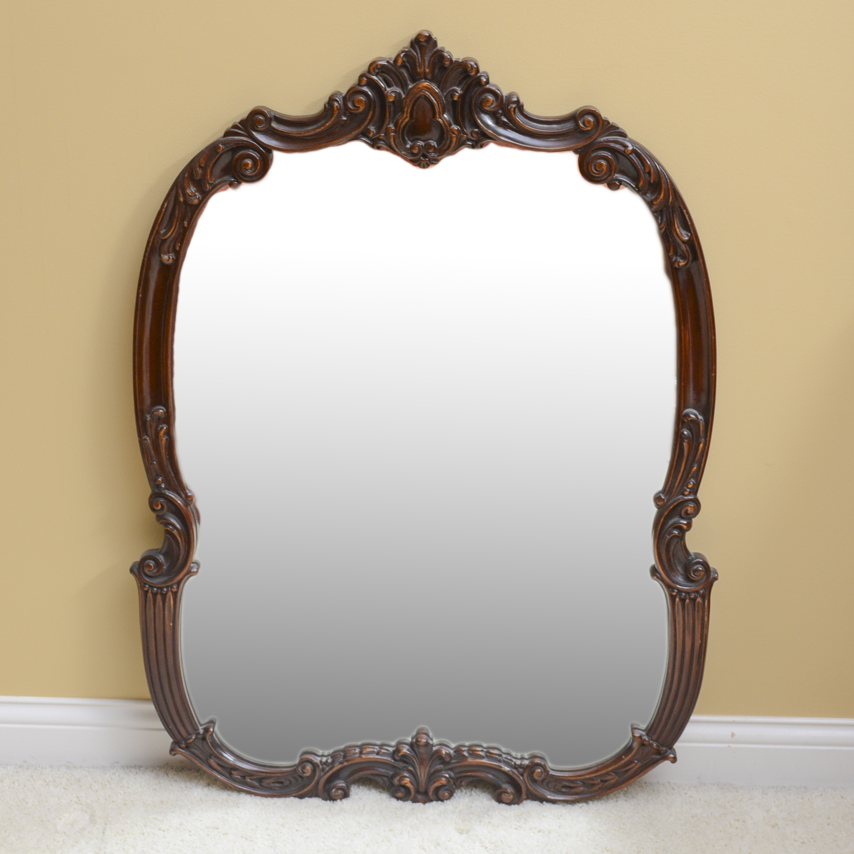 Wall Mirror With Carved Wooden Frame