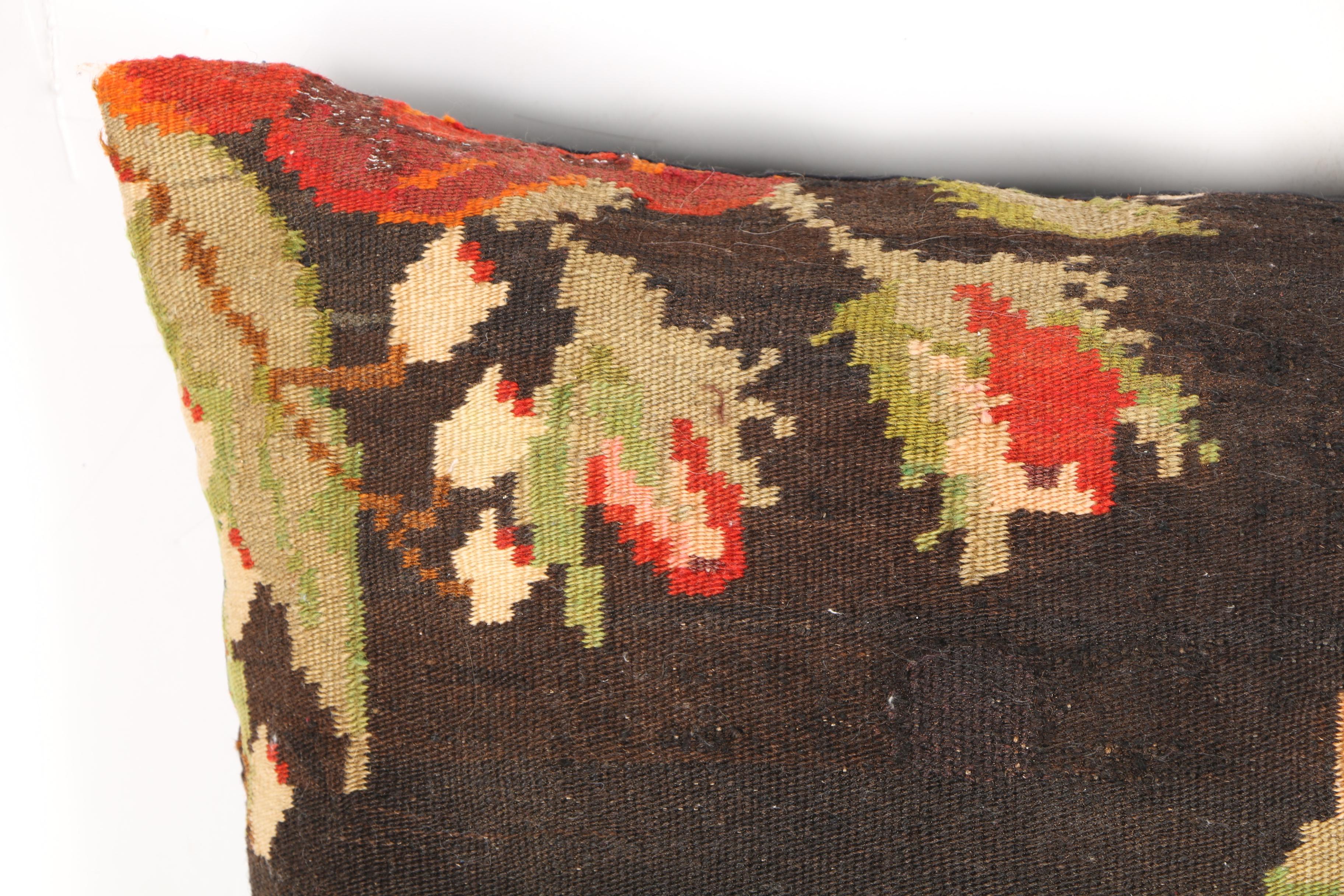 Handwoven Turkish Floral Needlepoint Throw Pillow