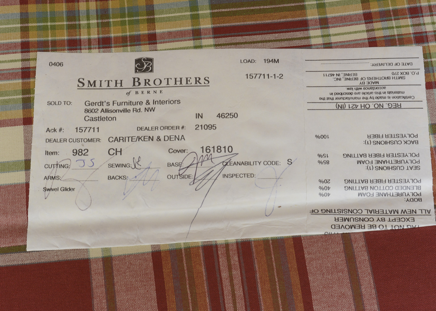 Pair of Plaid Swivel Rocker Armchairs by Smith Brothers of Berne