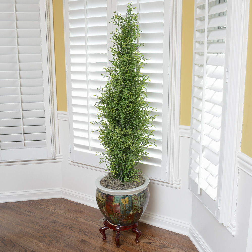 Chinese-Style Jardiniere on Stand With Artificial Tree