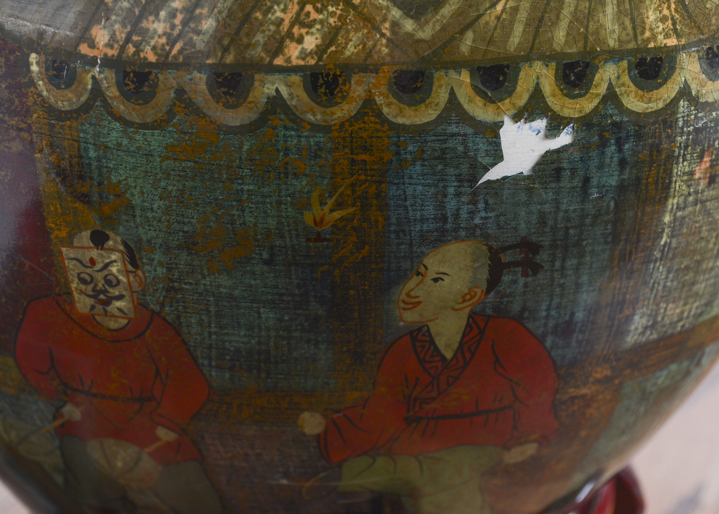 Chinese-Style Jardiniere on Stand With Artificial Tree