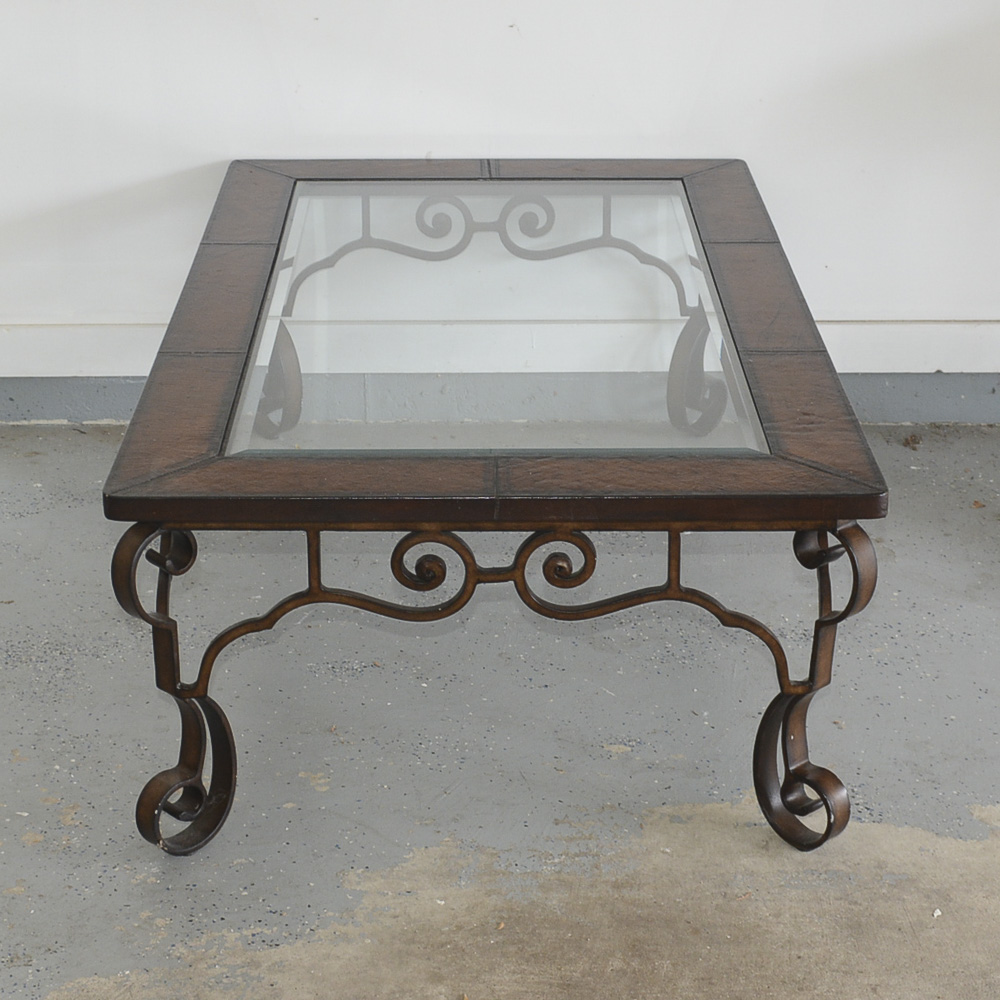 Leather and Glass Top Coffee Table
