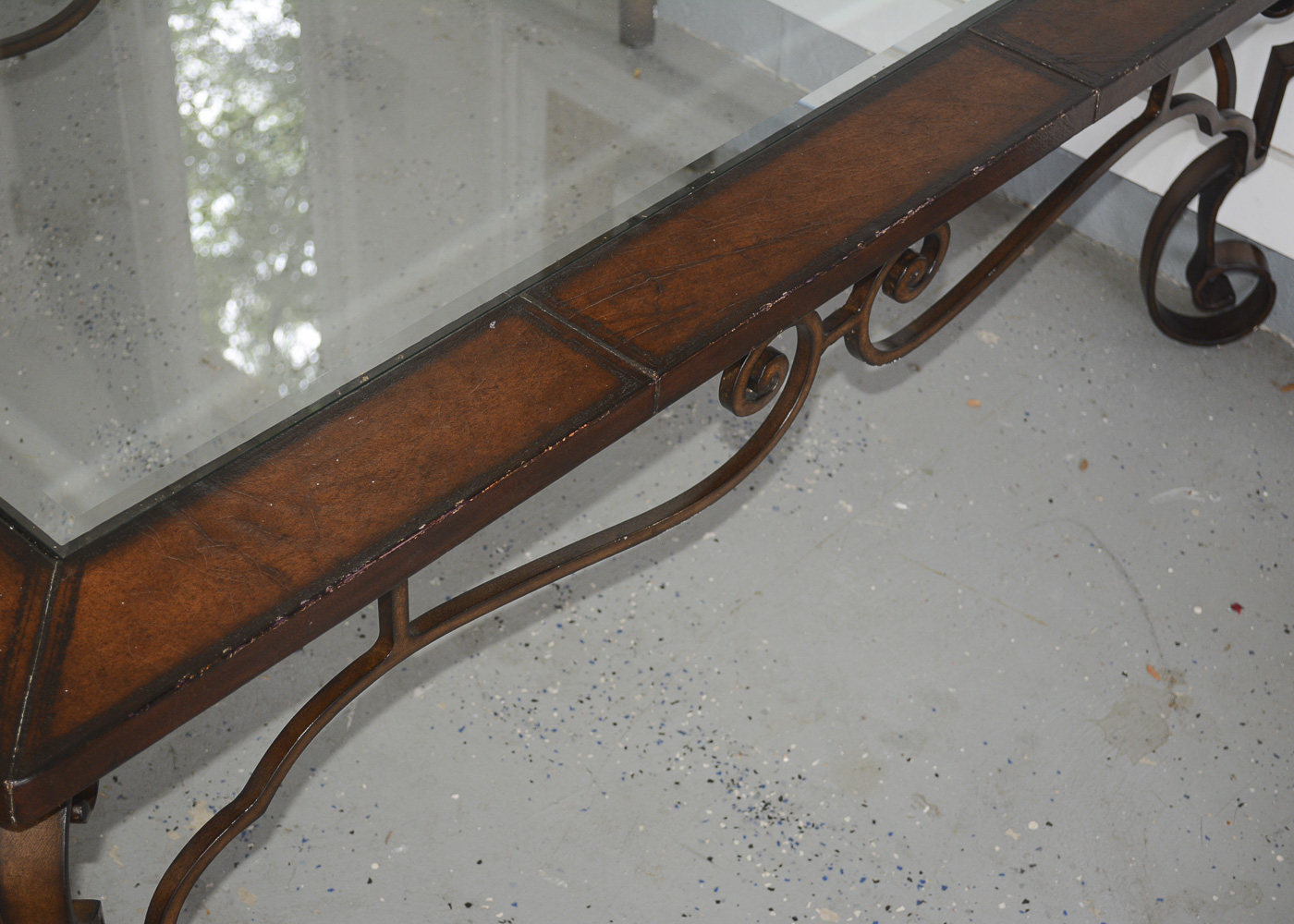 Leather and Glass Top Coffee Table