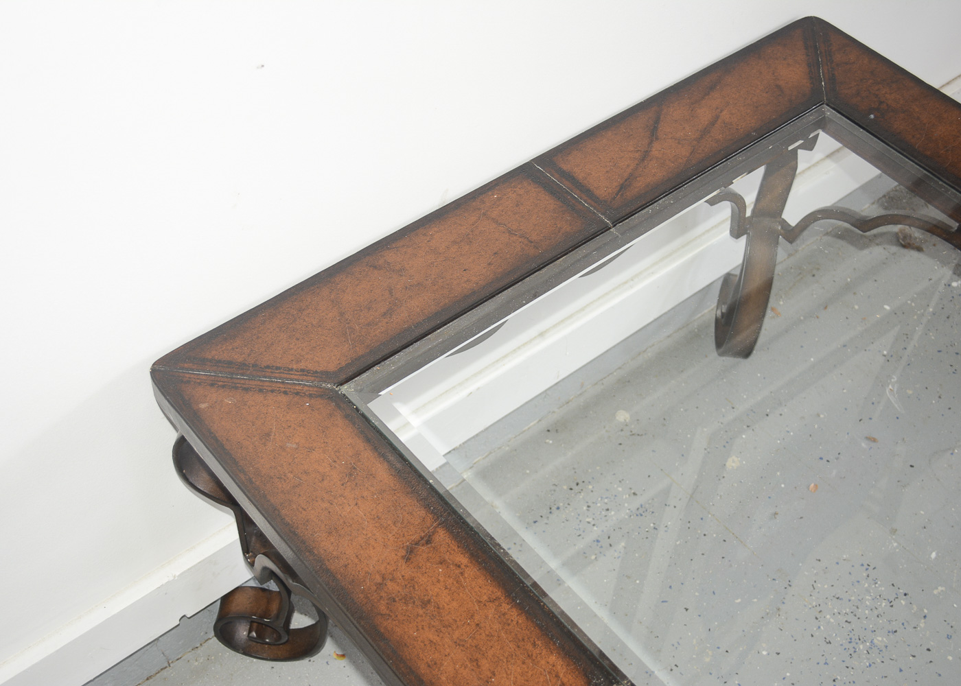 Leather and Glass Top Coffee Table