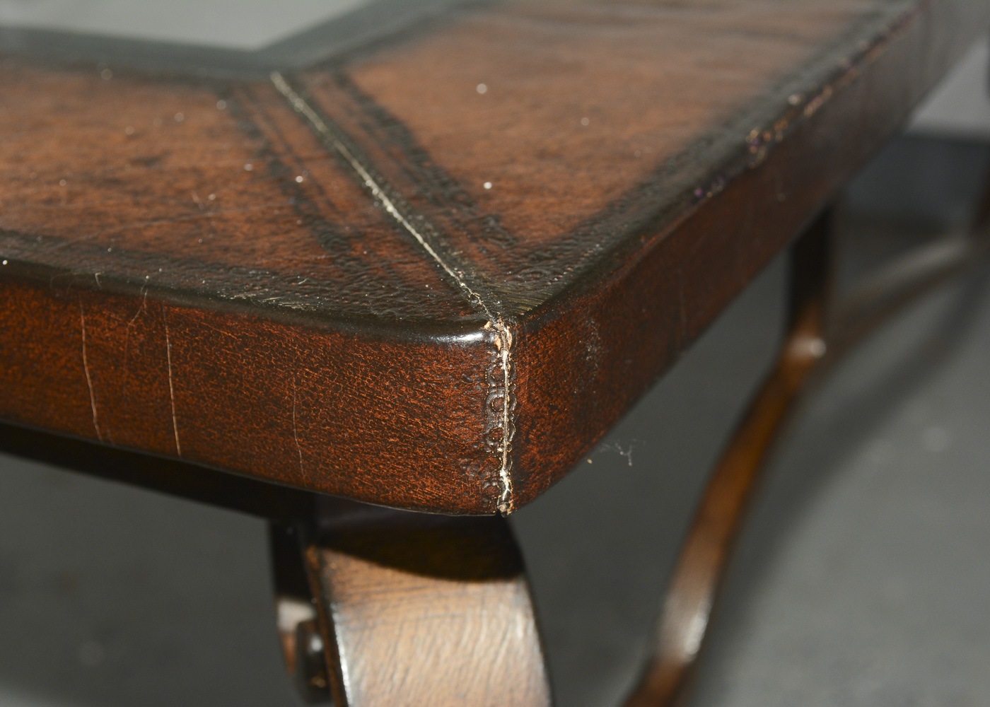 Leather and Glass Top Coffee Table
