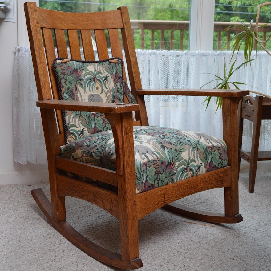 Antique L. & J. G. Stickley Mission Style Oak Rocking Chair