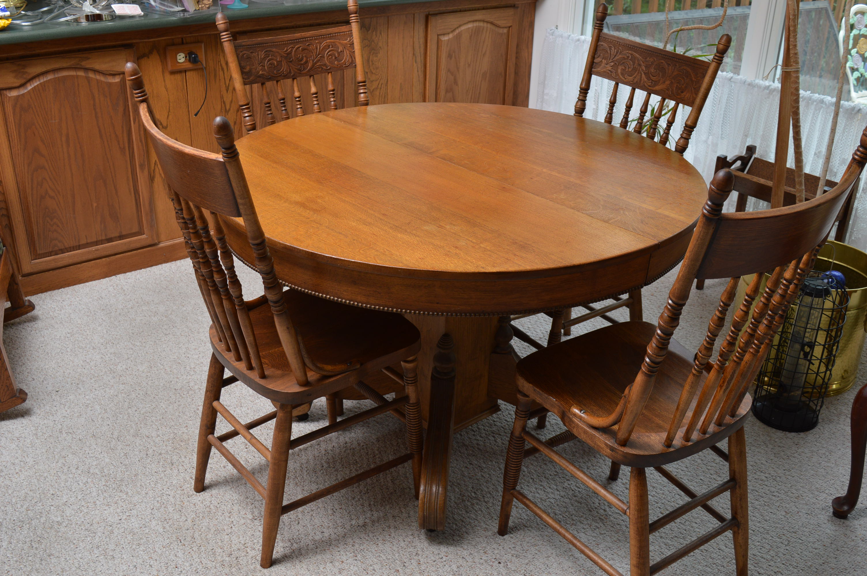 Oak Pedestal Dining Table with Chairs