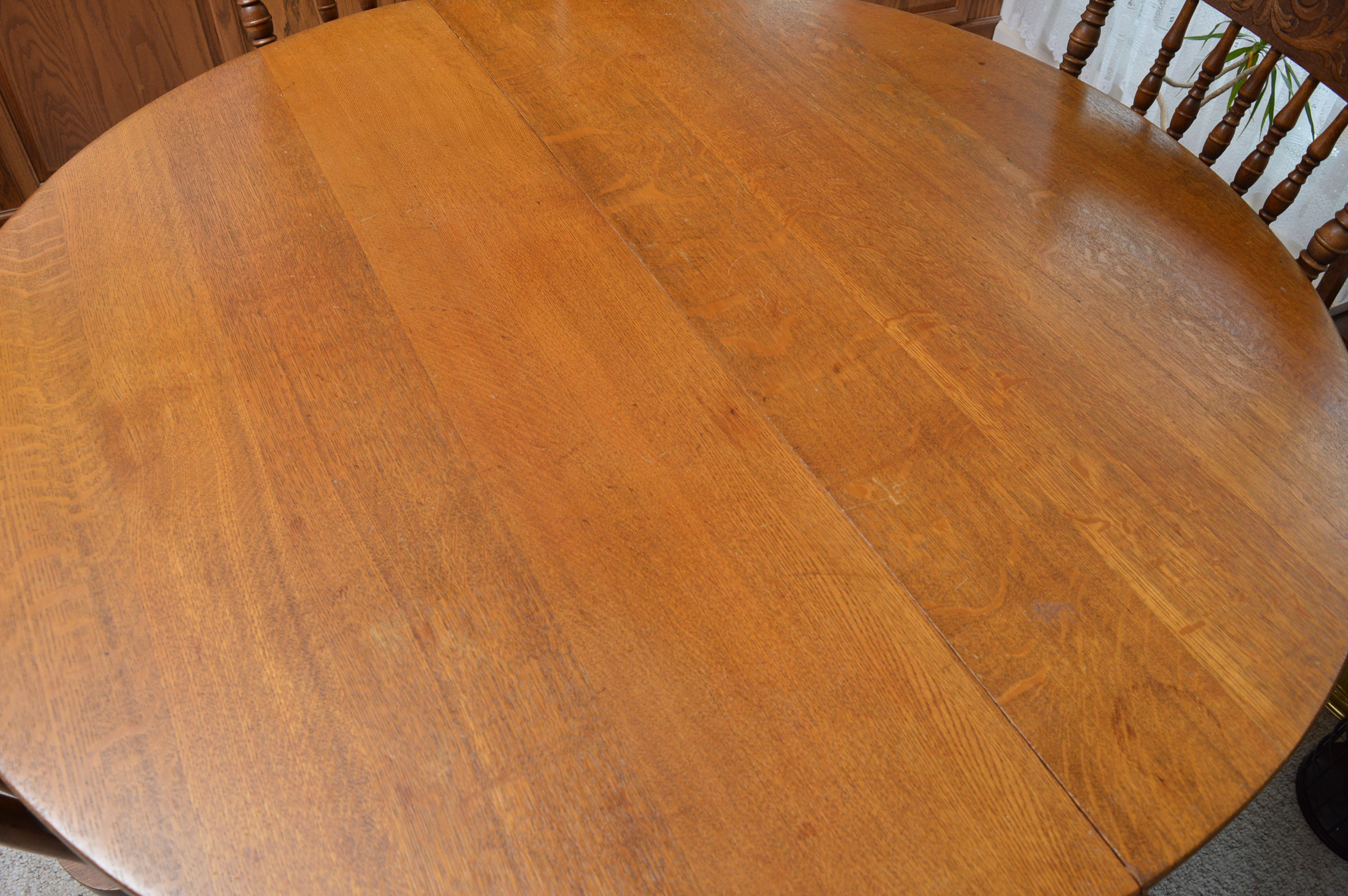Oak Pedestal Dining Table with Chairs