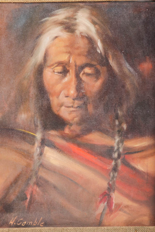H. Gamble Native American Portrait Oil Painting on Canvas