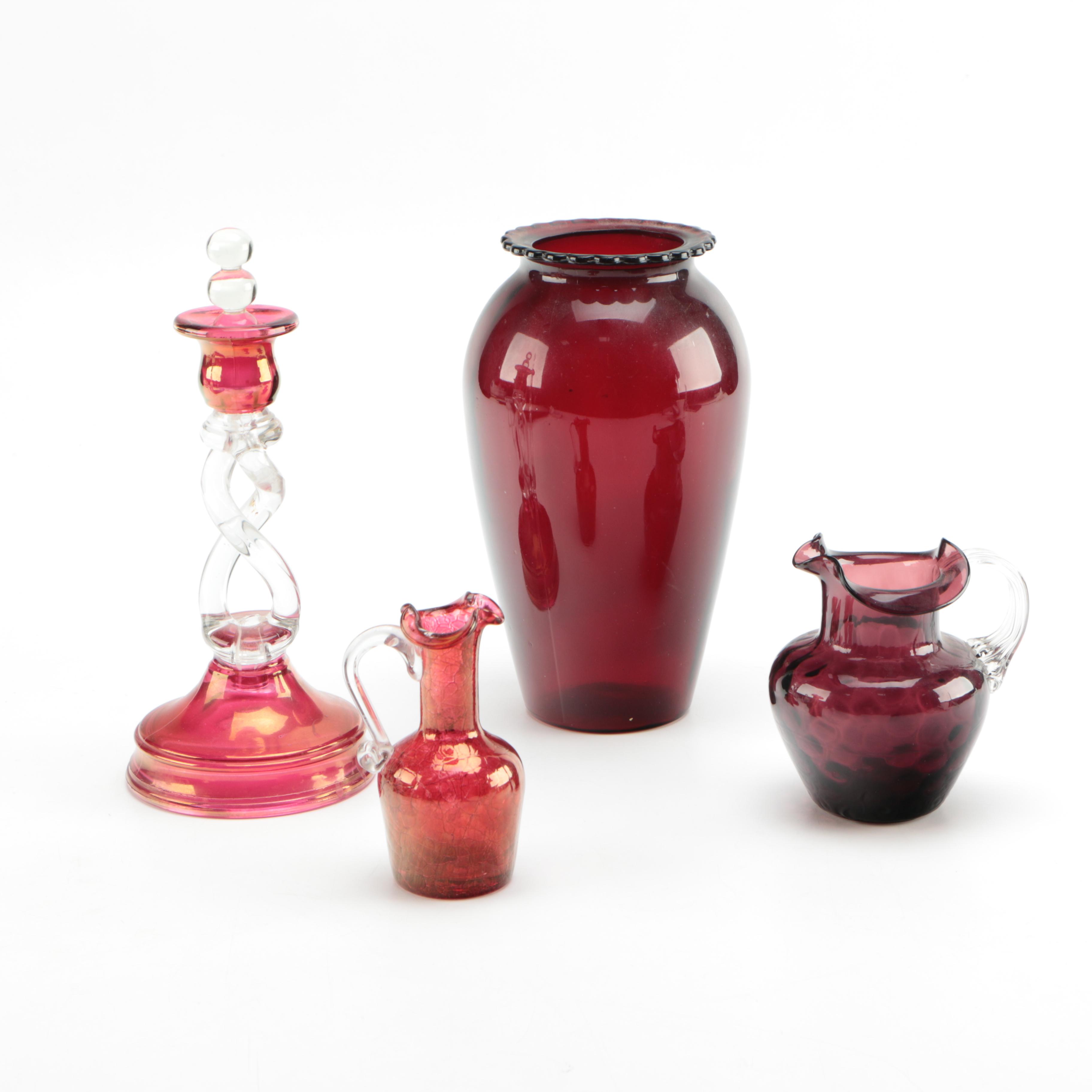 Vintage Cranberry Glass and Amethyst Glass