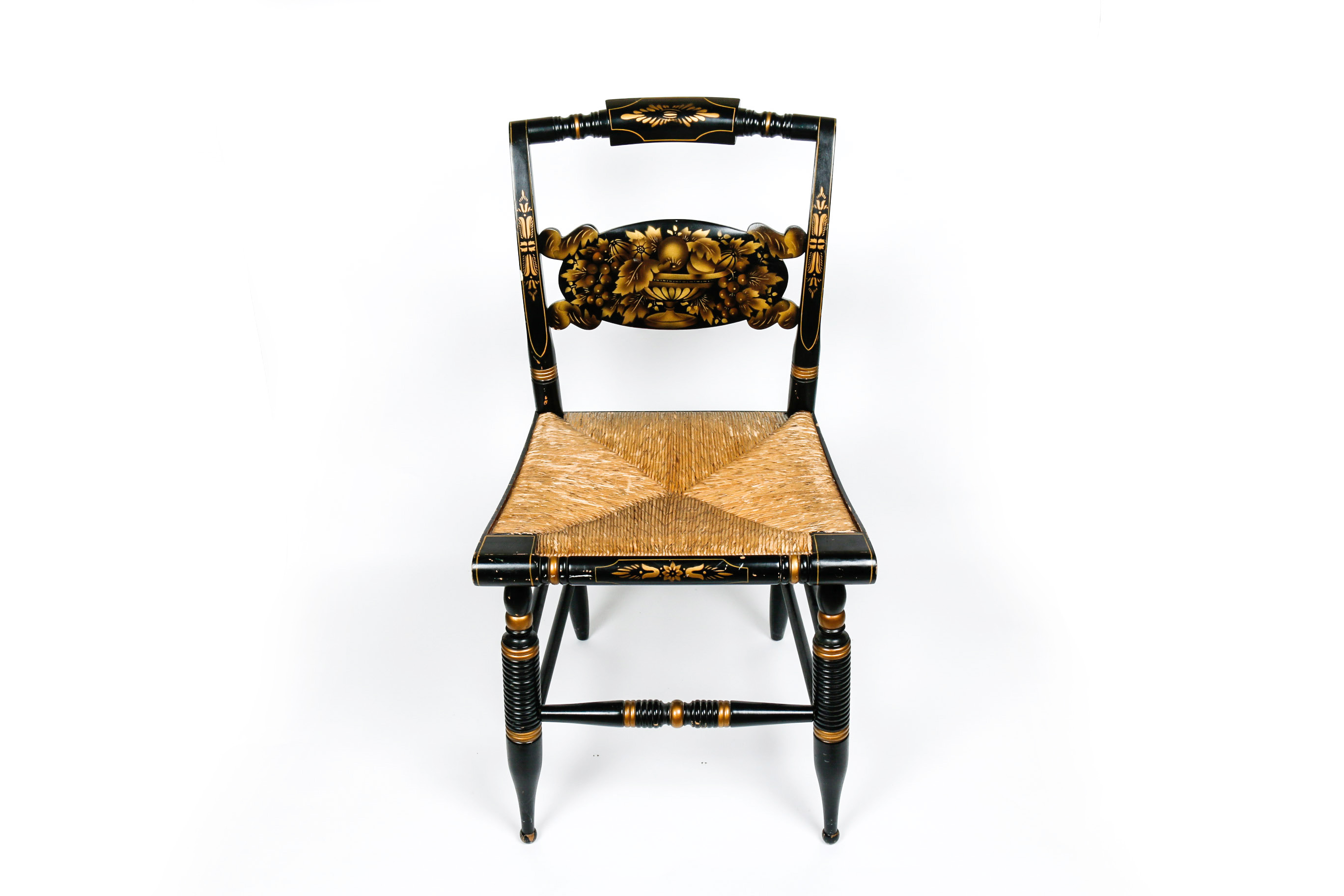 Vintage Rush Seat Ethan Allen Button Back Hitchcock Chair