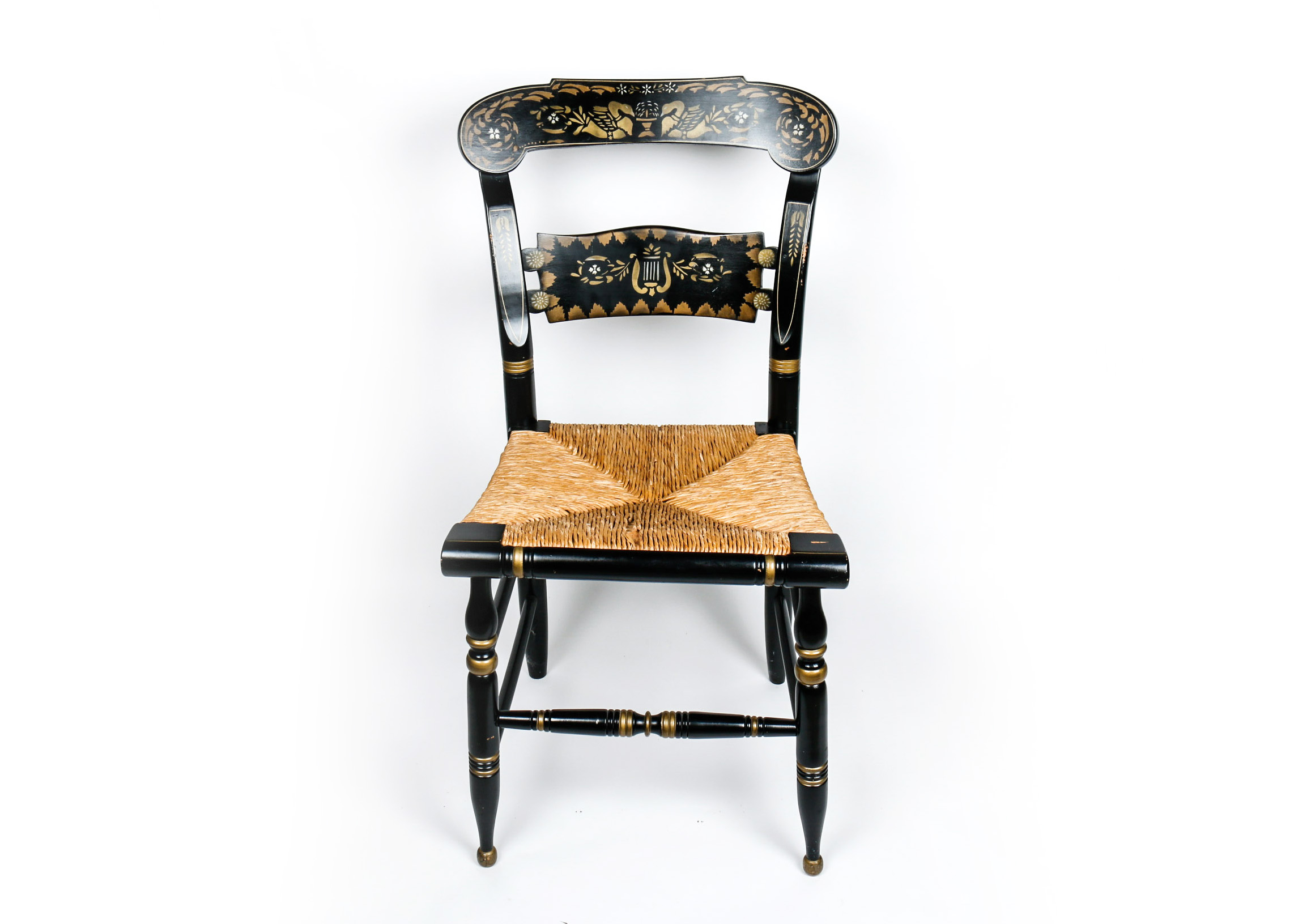 Vintage Rush Seat Ethan Allen Button Back Hitchcock Chair