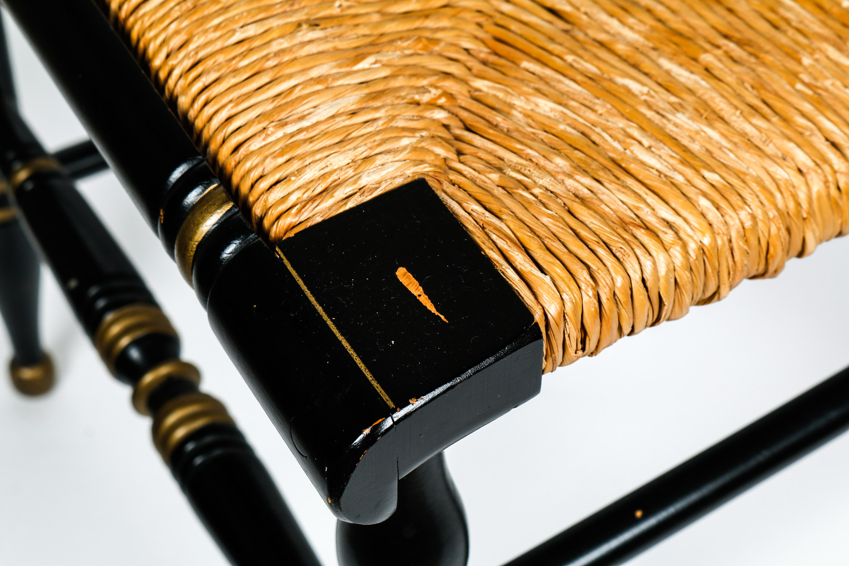 Vintage Rush Seat Ethan Allen Button Back Hitchcock Chair