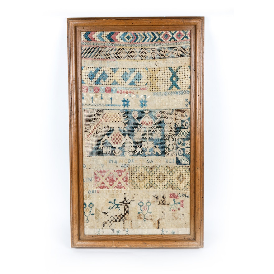 Antique Framed Spanish Sampler