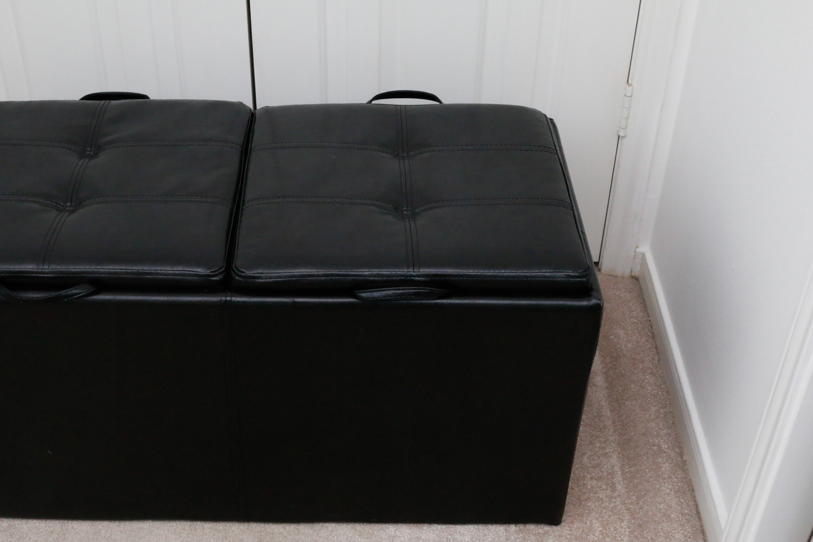 Black Vinyl Upholstered Storage Bench With Seating
