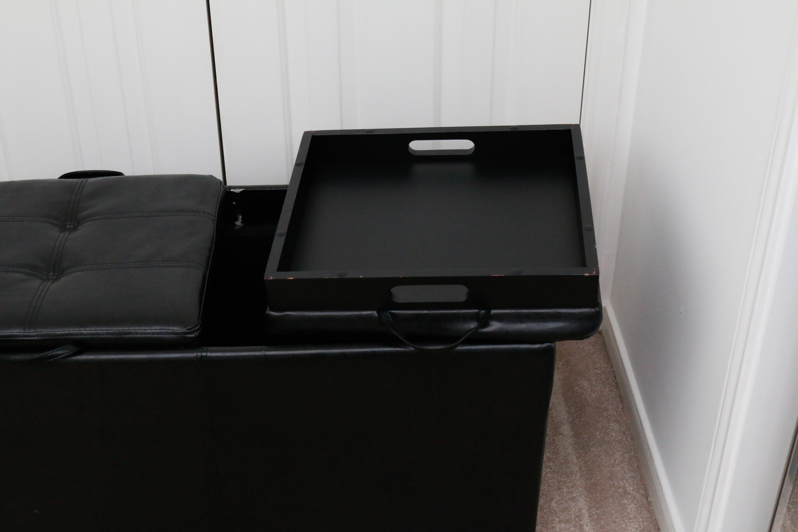 Black Vinyl Upholstered Storage Bench With Seating