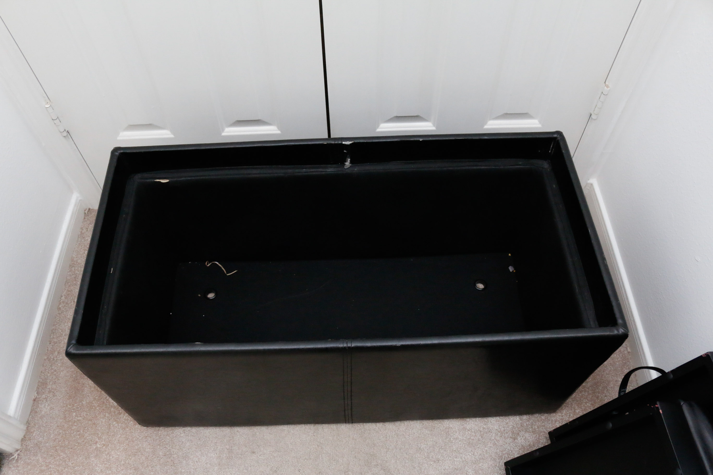 Black Vinyl Upholstered Storage Bench With Seating