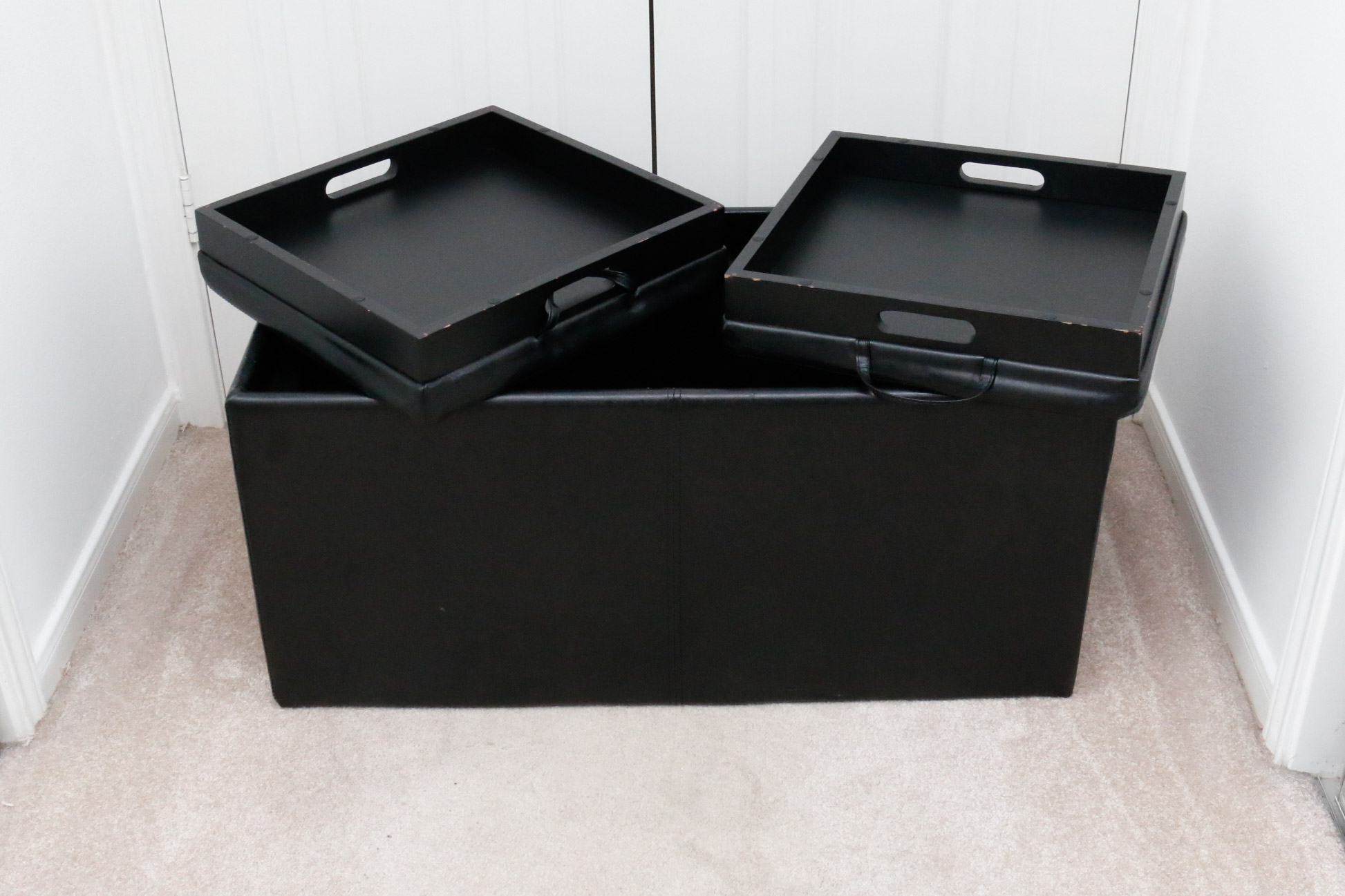 Black Vinyl Upholstered Storage Bench With Seating