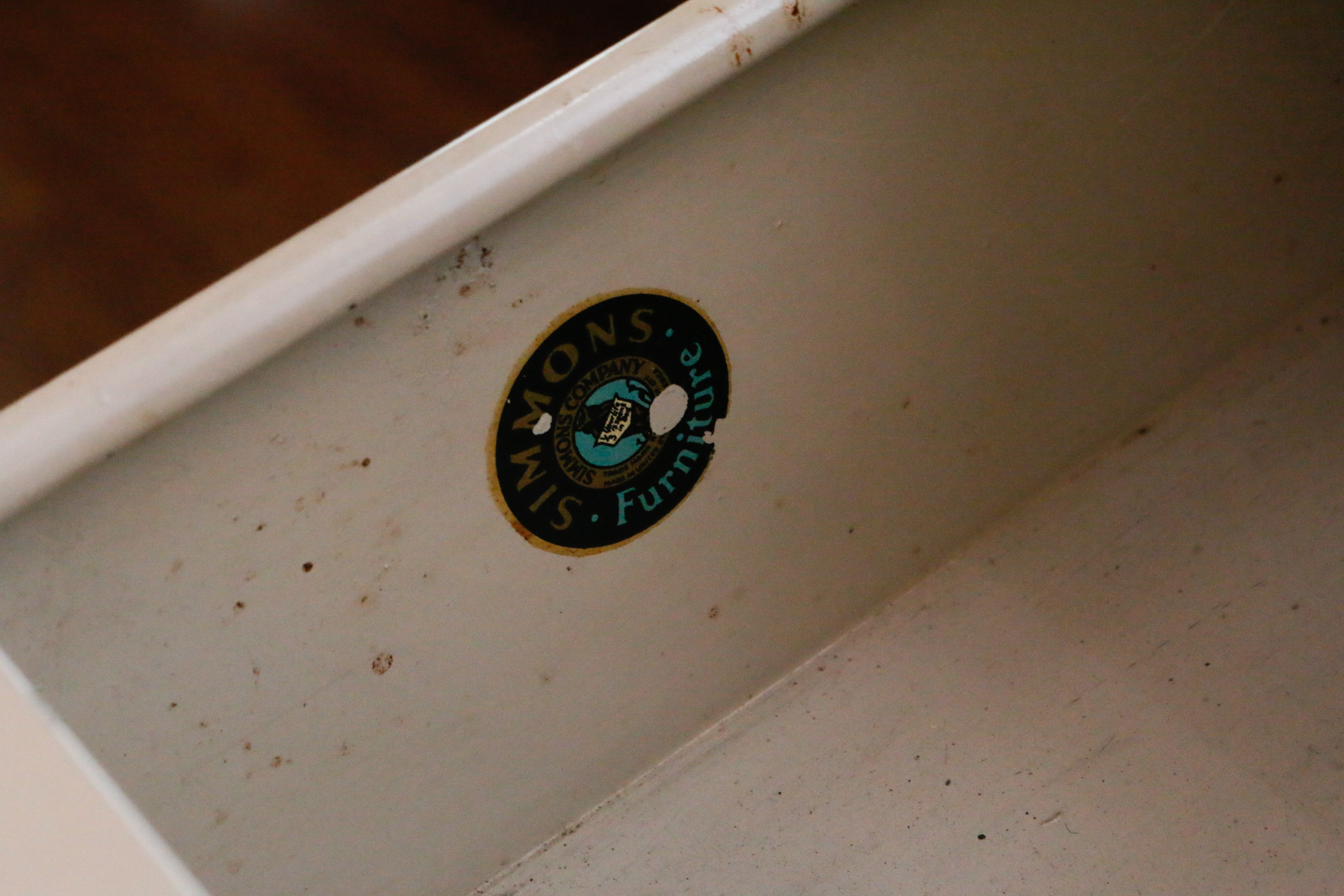 Norman Bel Geddes For Simmons Enameled Steel Chest with Bakelite Pulls