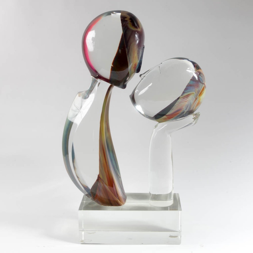 Loredano Rosin Glass Sculpture "The Kiss"