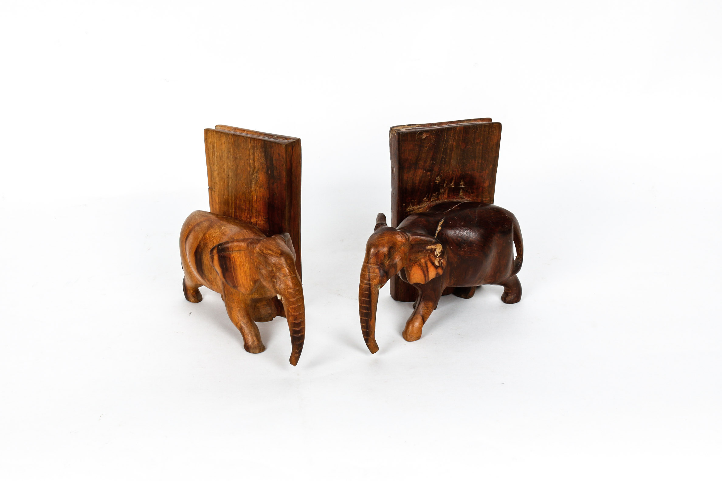 Pair of Wooden Elephant Bookends