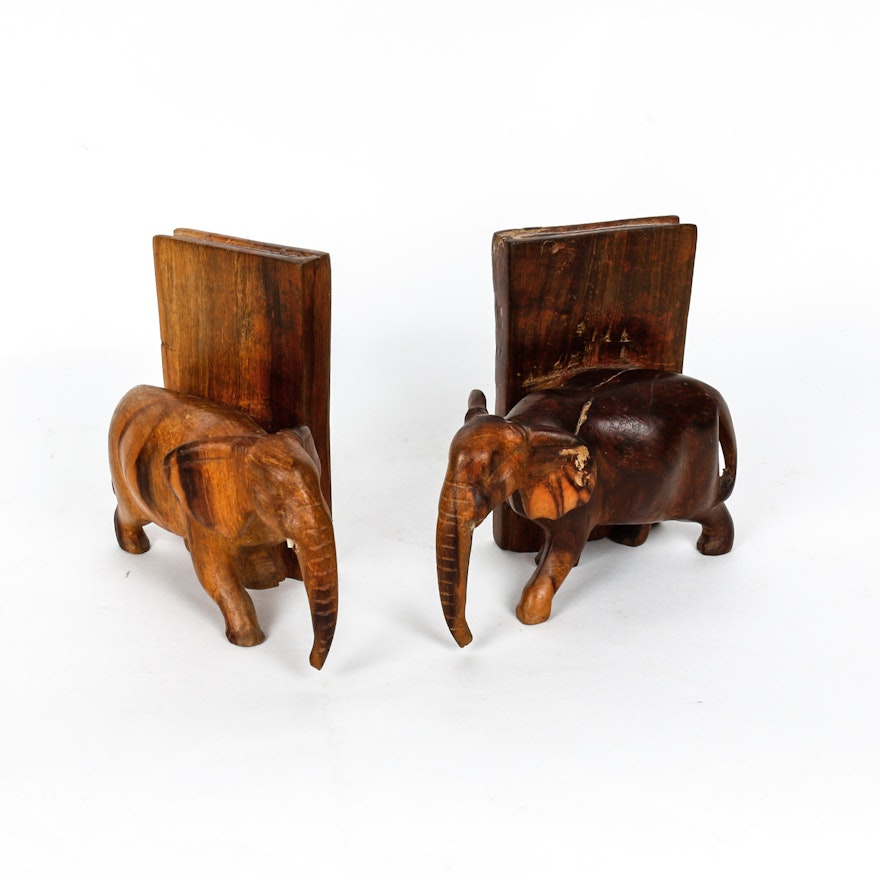 Pair of Wooden Elephant Bookends