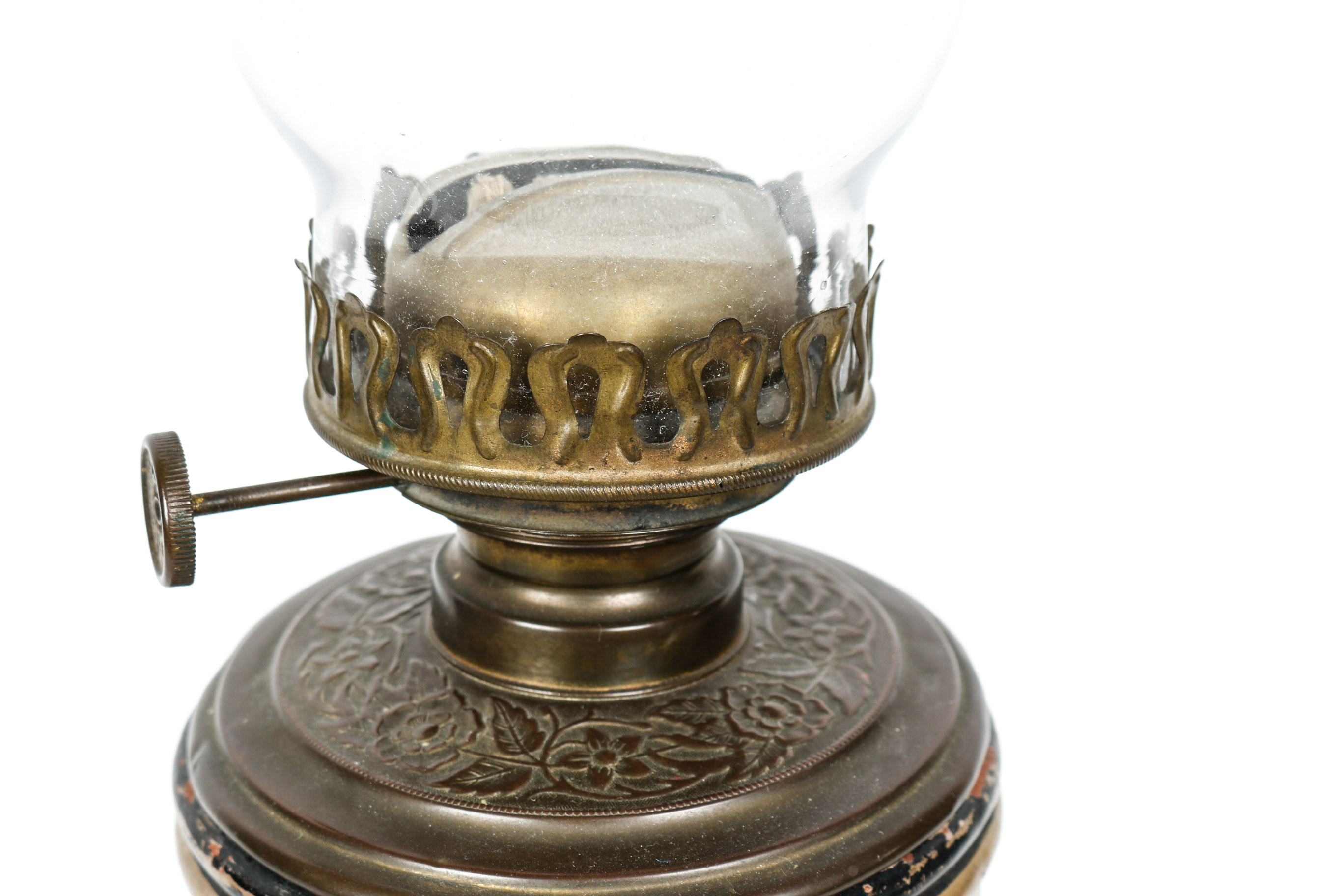 Vintage Metal Oil Lamp with Hand Painted Dutch Scenes