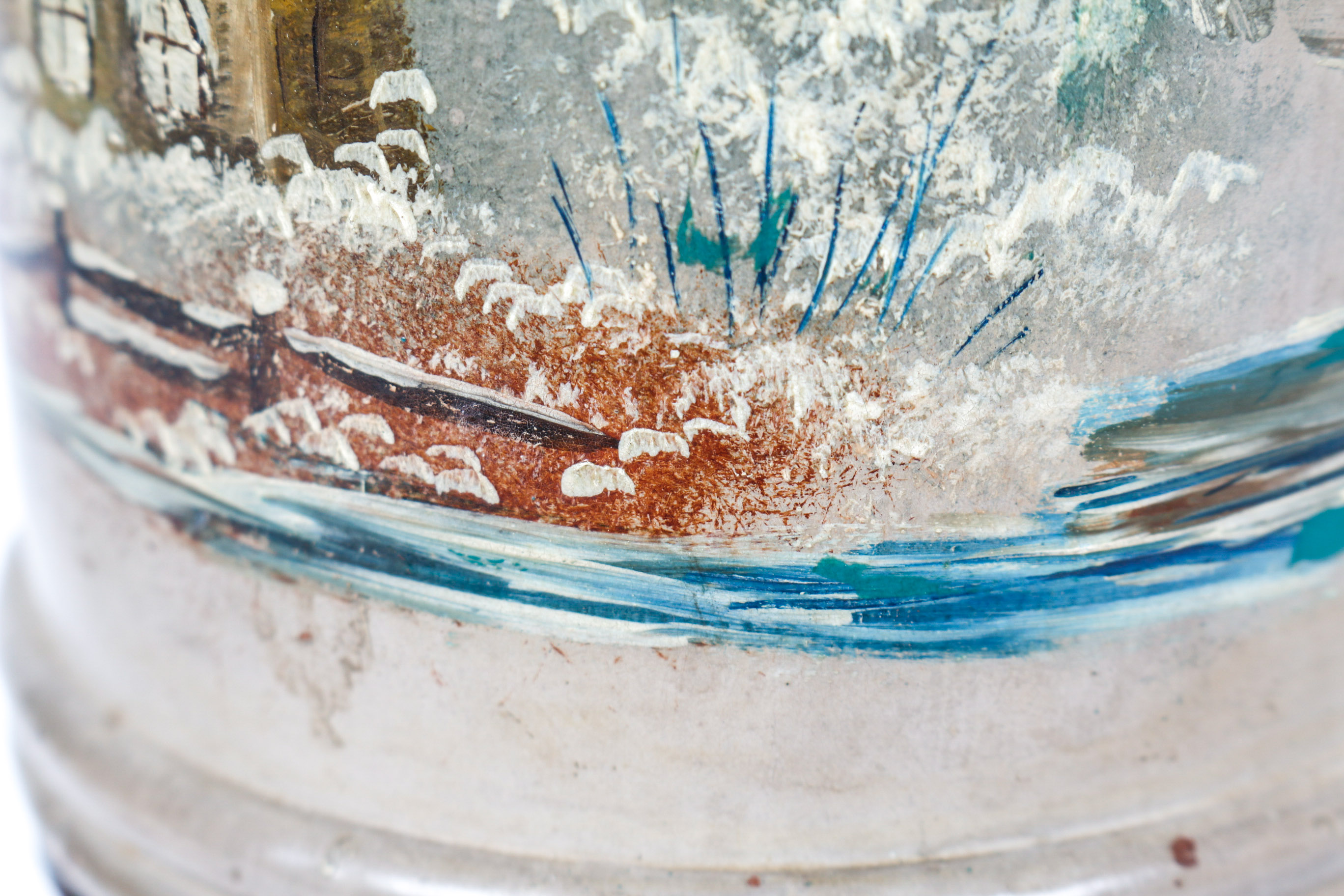 Vintage Metal Oil Lamp with Hand Painted Dutch Scenes