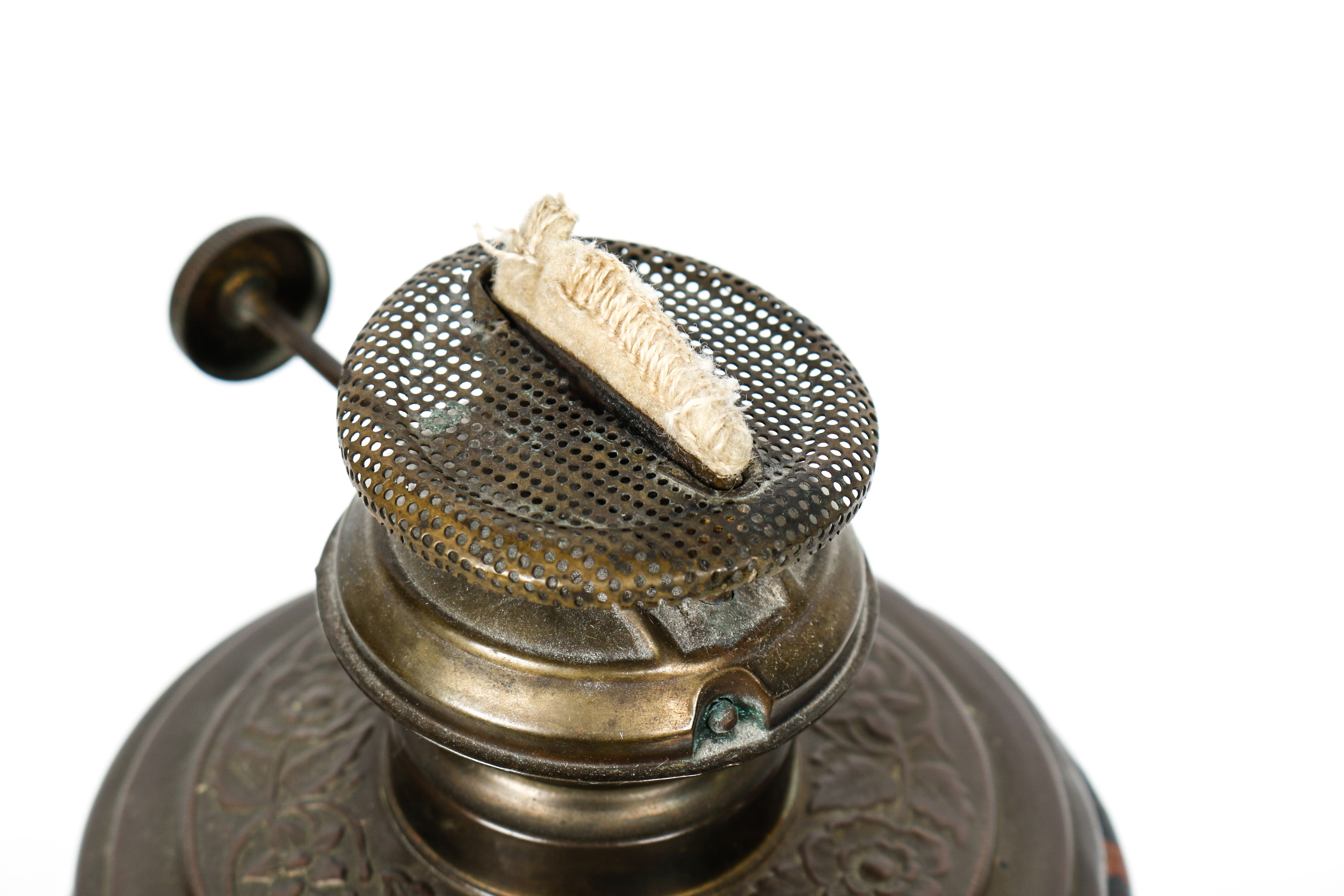 Vintage Metal Oil Lamp with Hand Painted Dutch Scenes