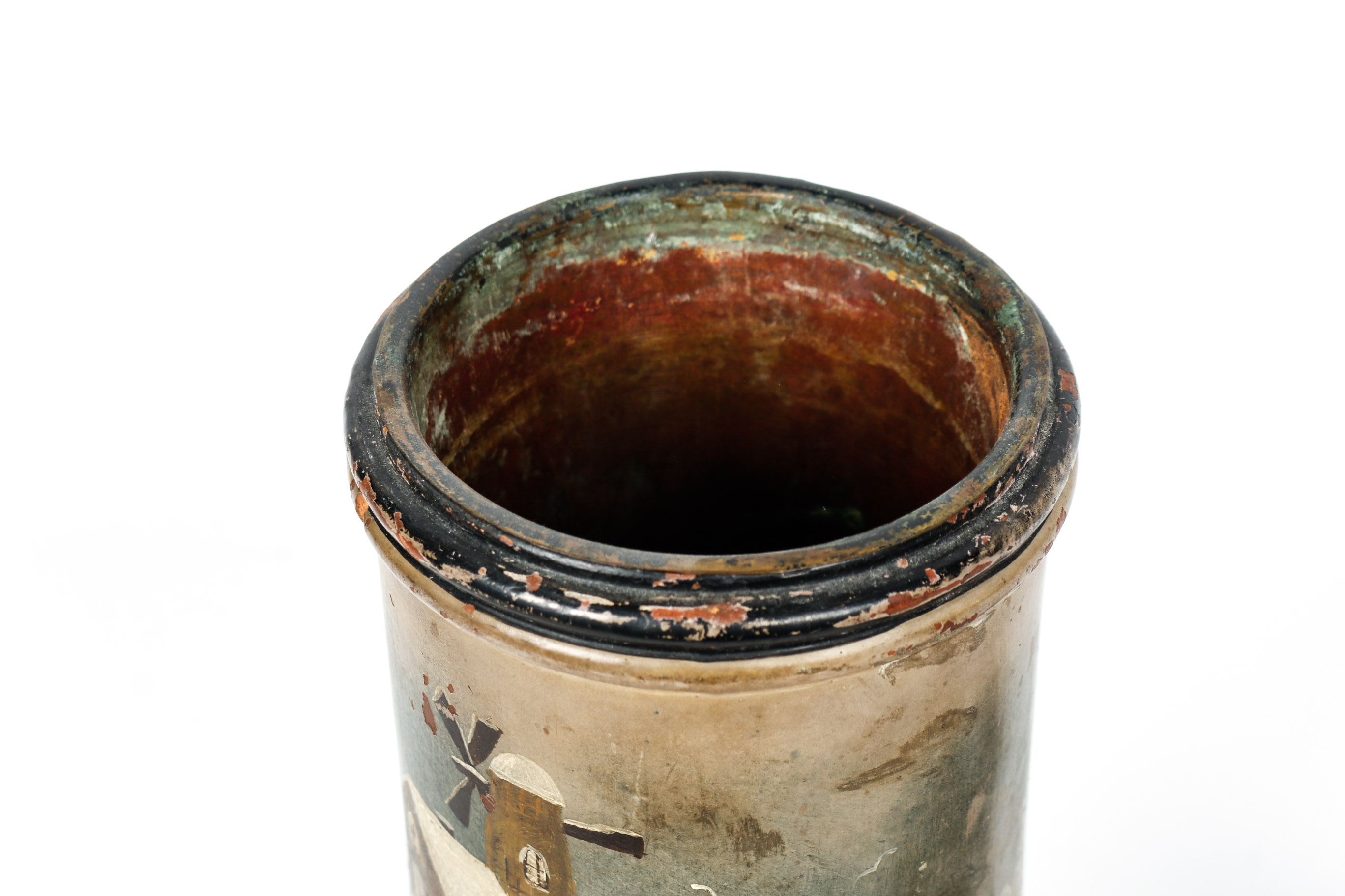 Vintage Metal Oil Lamp with Hand Painted Dutch Scenes