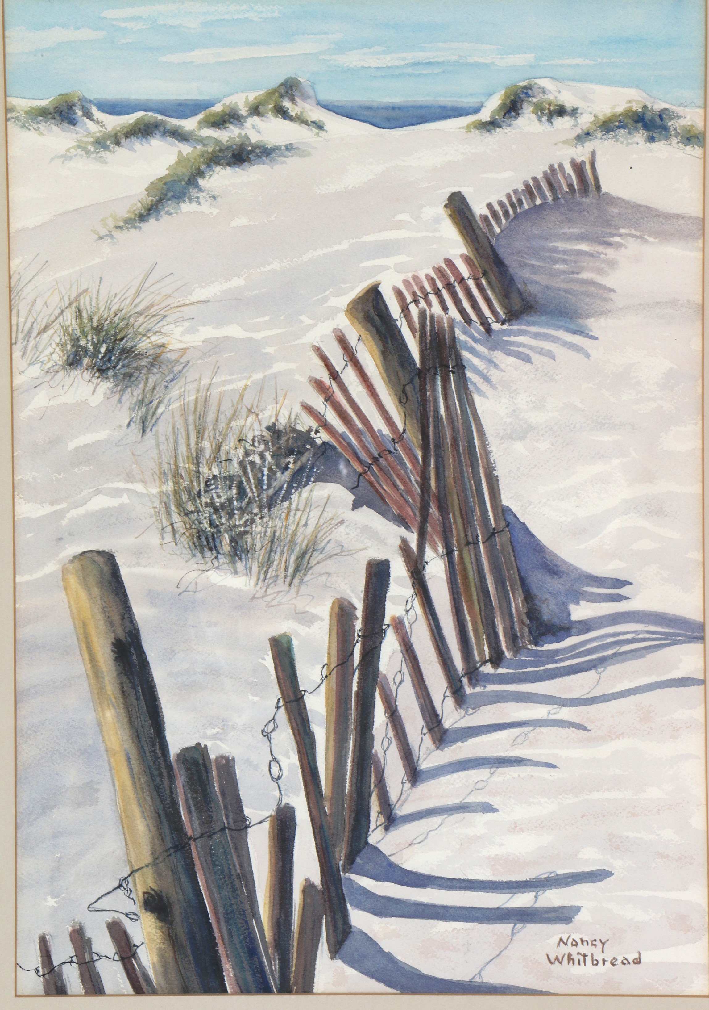 Nancy Whitbread Watercolor "Sand Fence at Nauset"