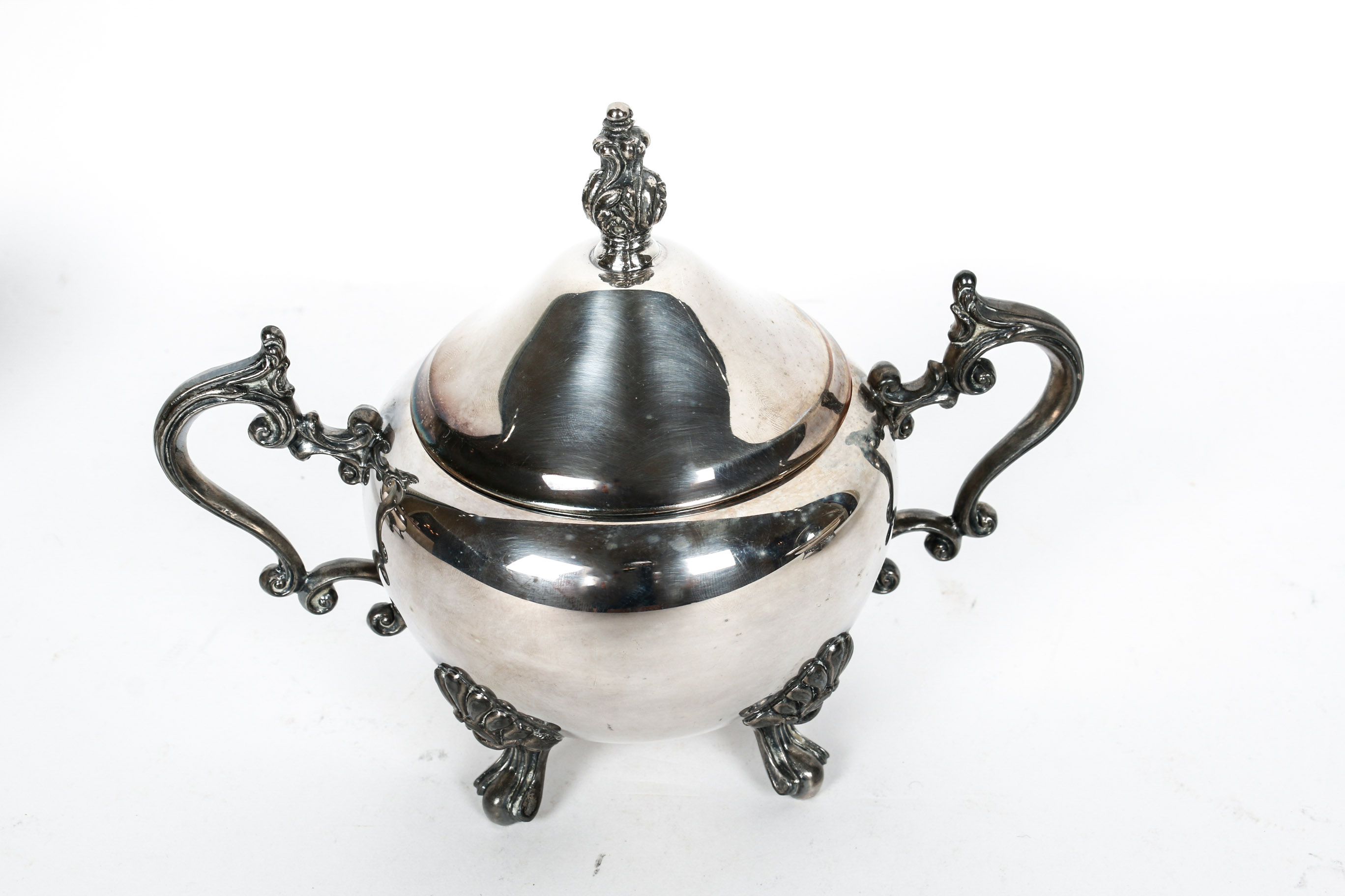 Plated Silver Sugar and Creamer With Bride's Basket