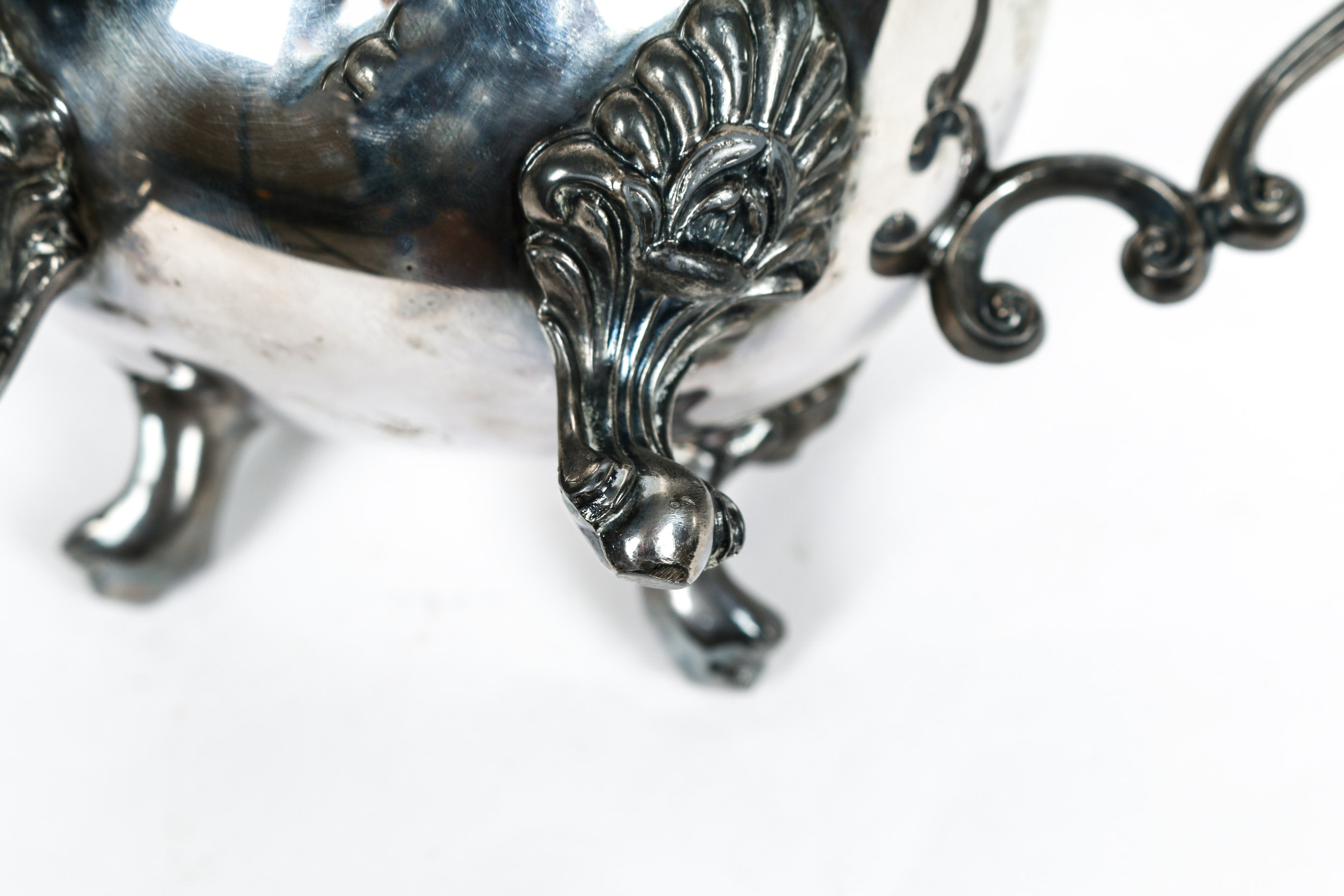 Plated Silver Sugar and Creamer With Bride's Basket