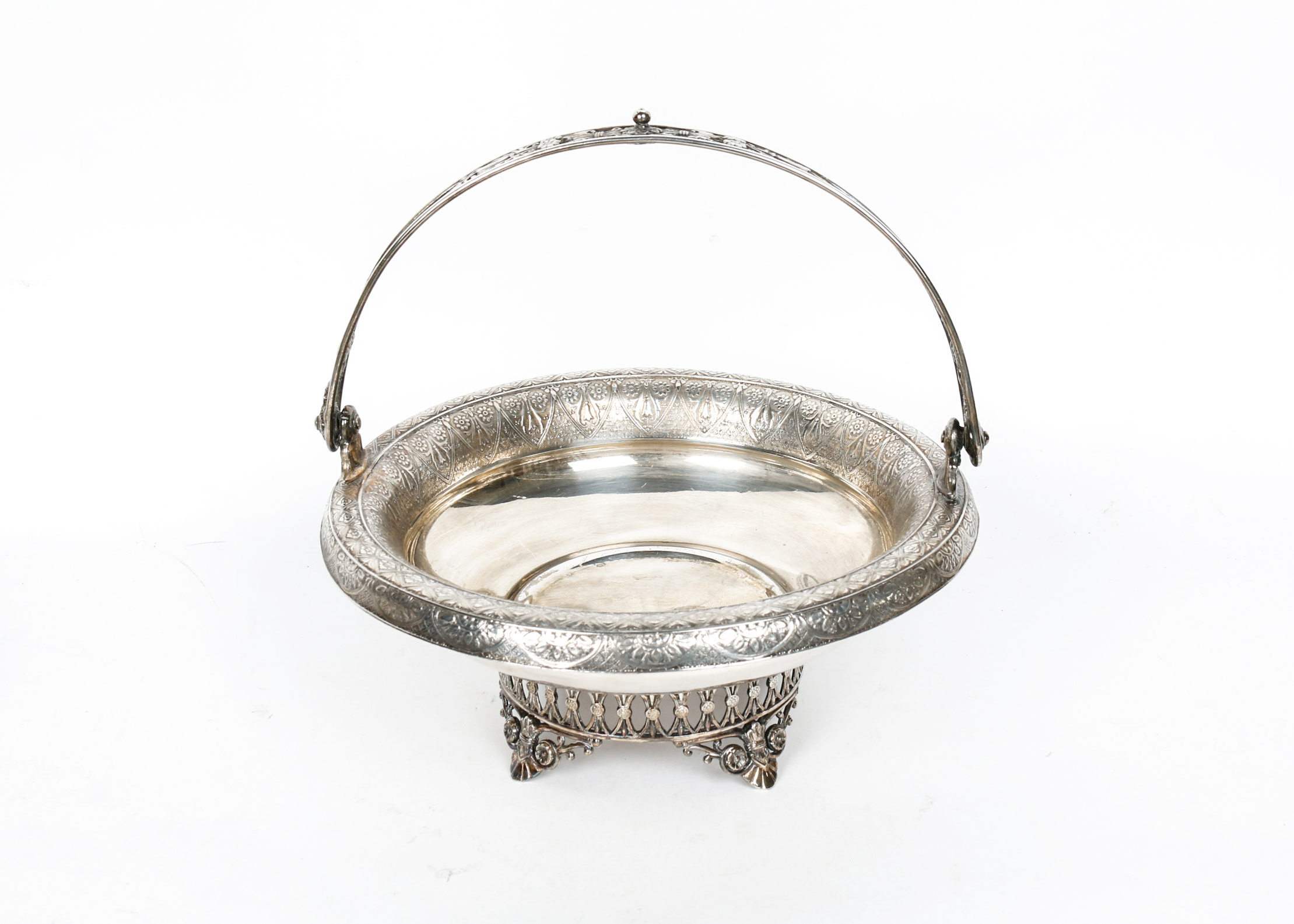 Plated Silver Sugar and Creamer With Bride's Basket