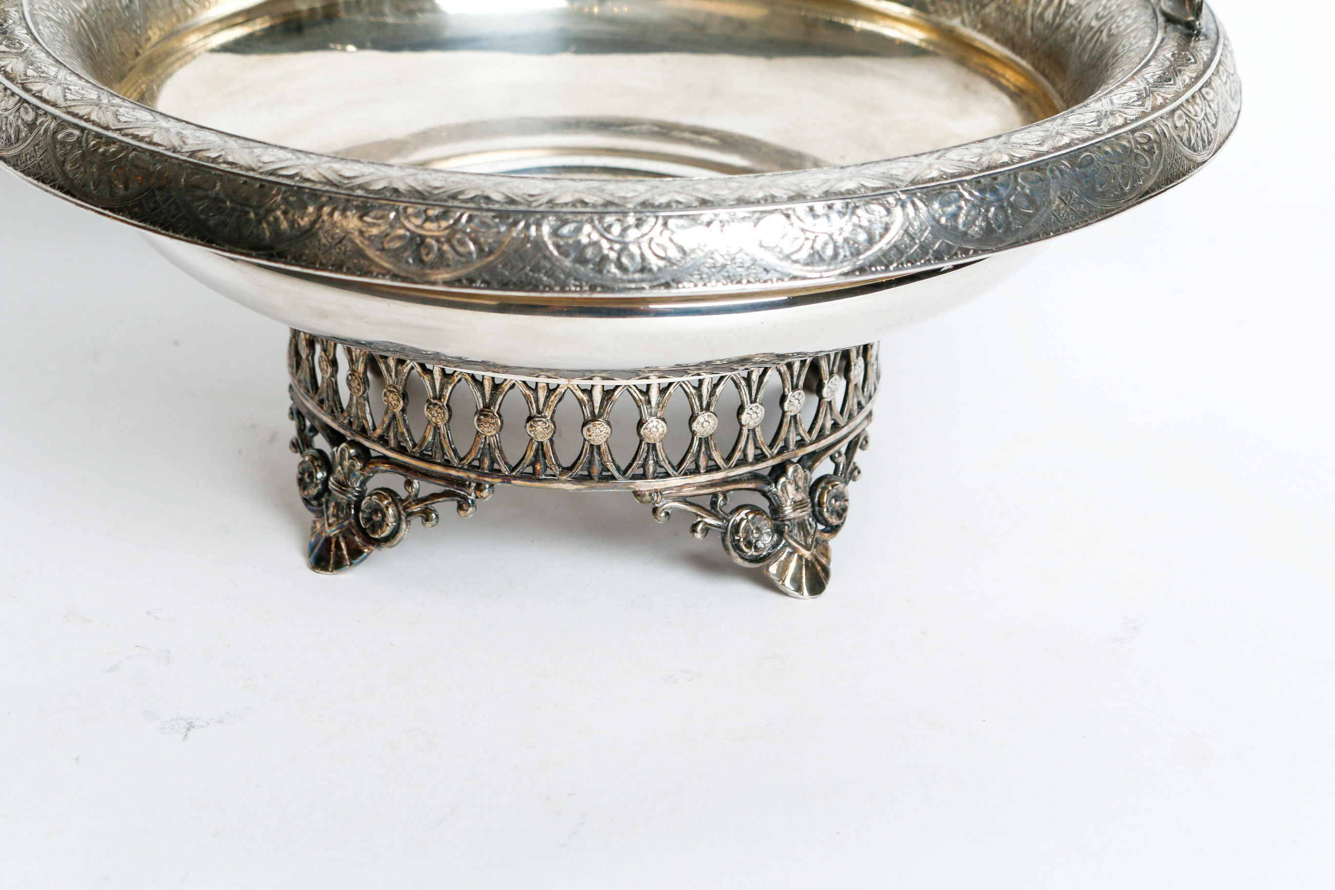 Plated Silver Sugar and Creamer With Bride's Basket