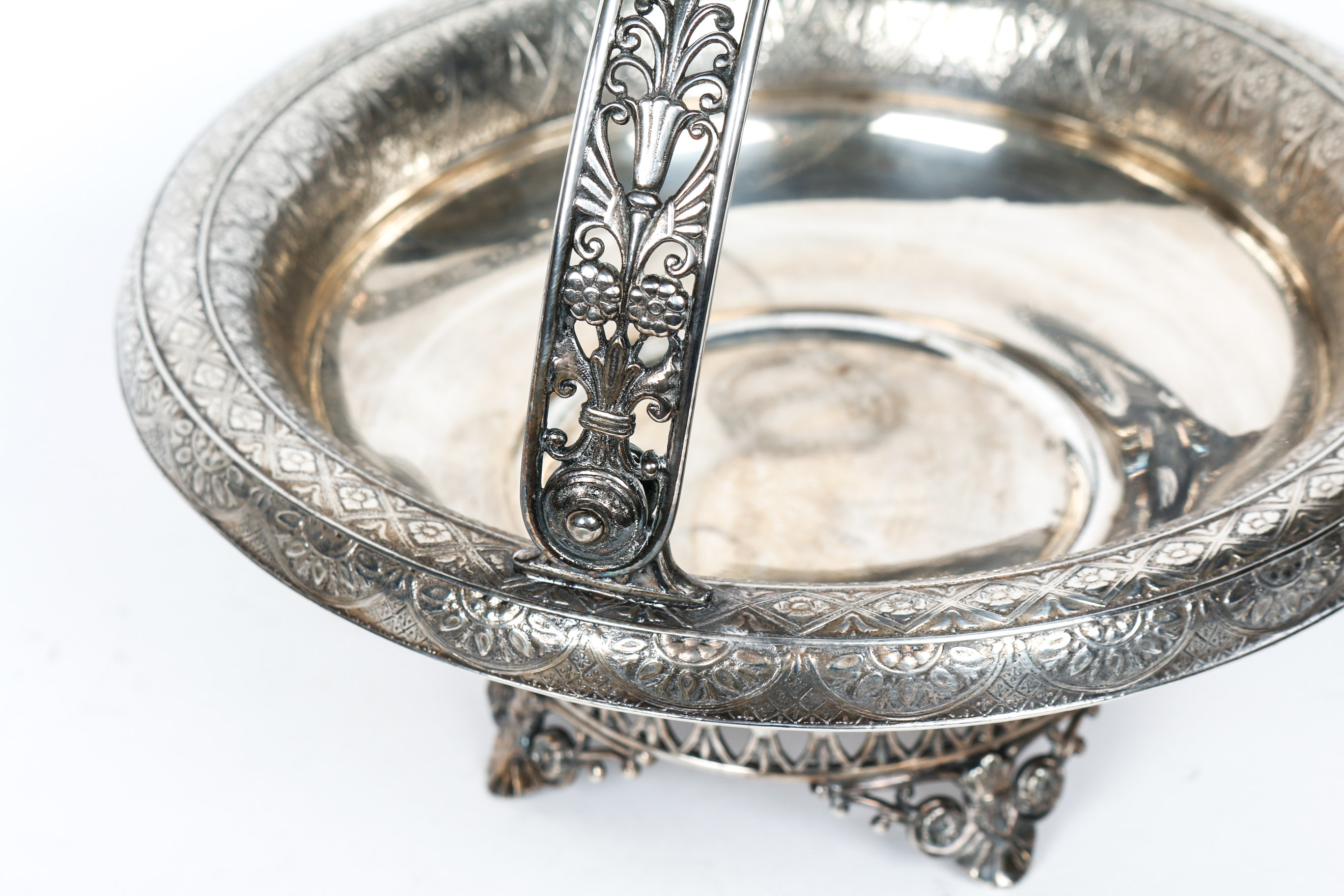 Plated Silver Sugar and Creamer With Bride's Basket