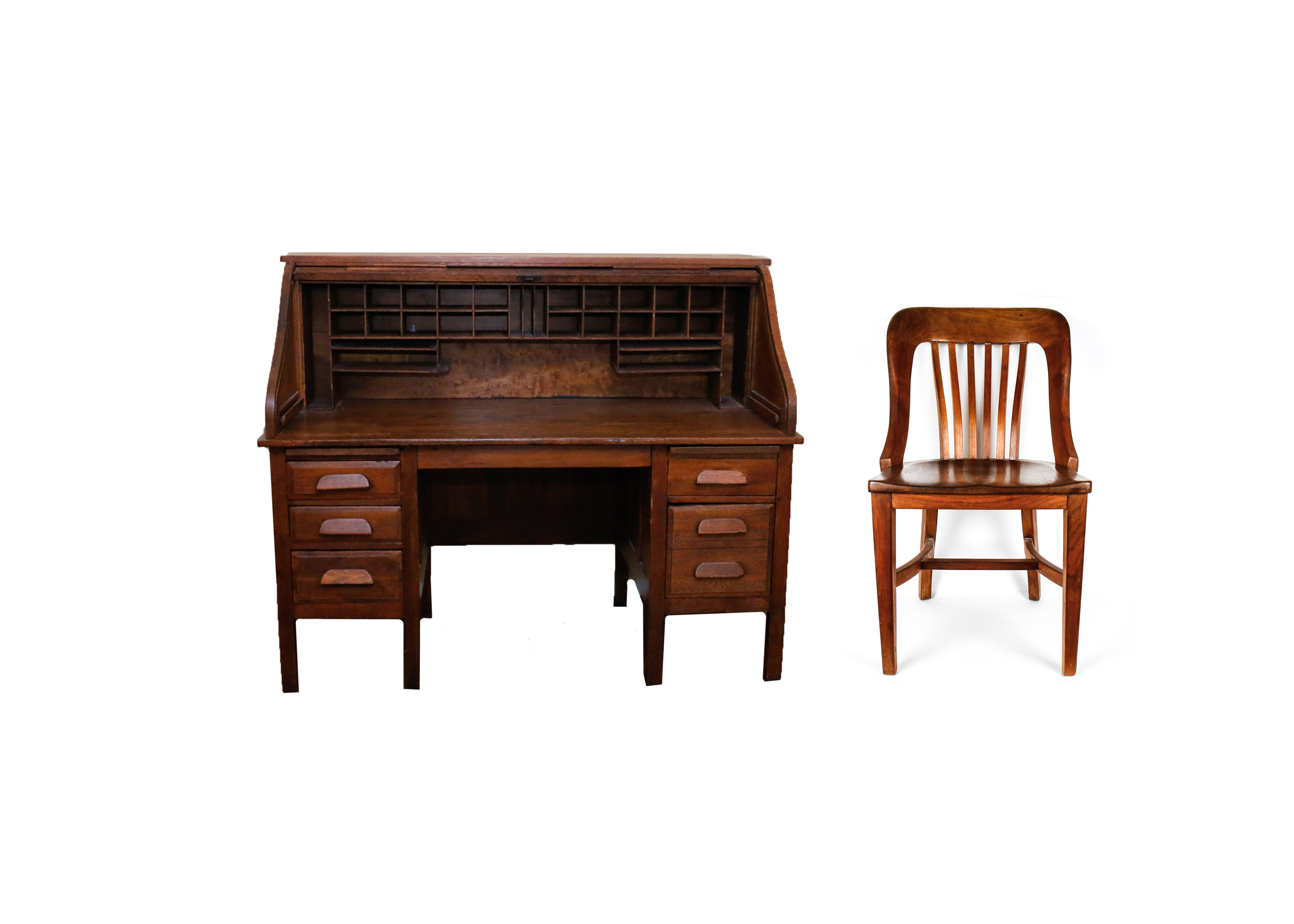 Vintage Roll Top Desk With Matching Chair