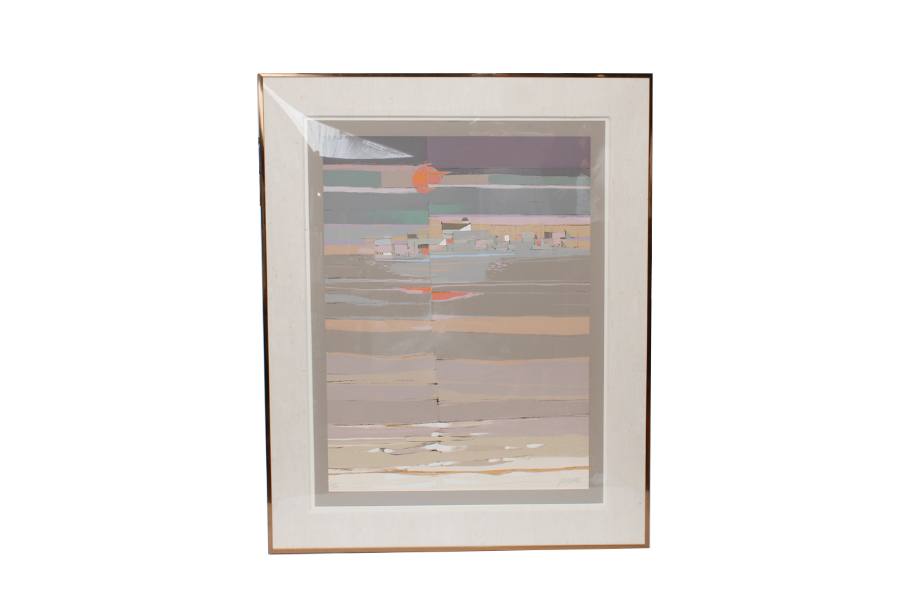 Signed Limited Edition Abstract Serigraph of a Coastal Scene