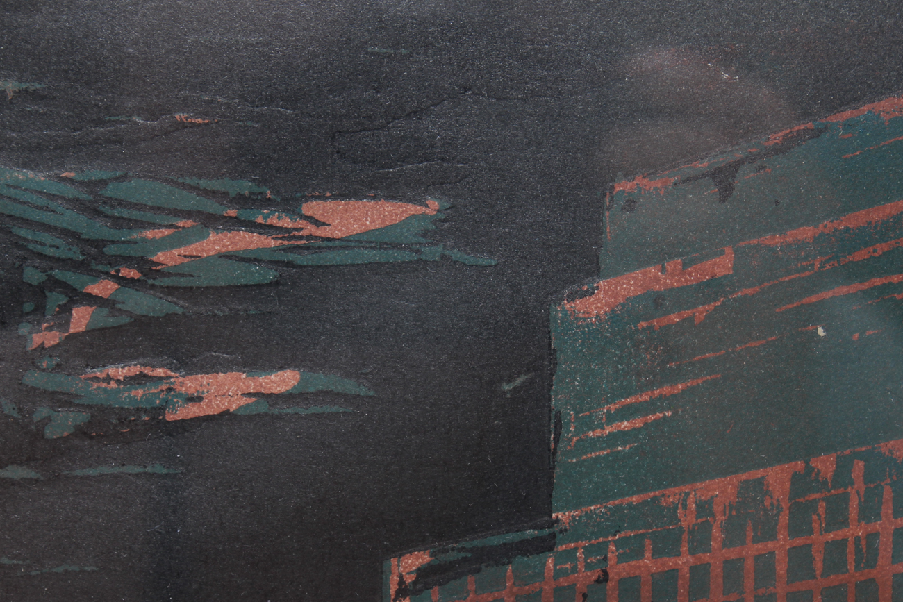 Original Hand Colored Cityscape Engraving by Laszlo 1955