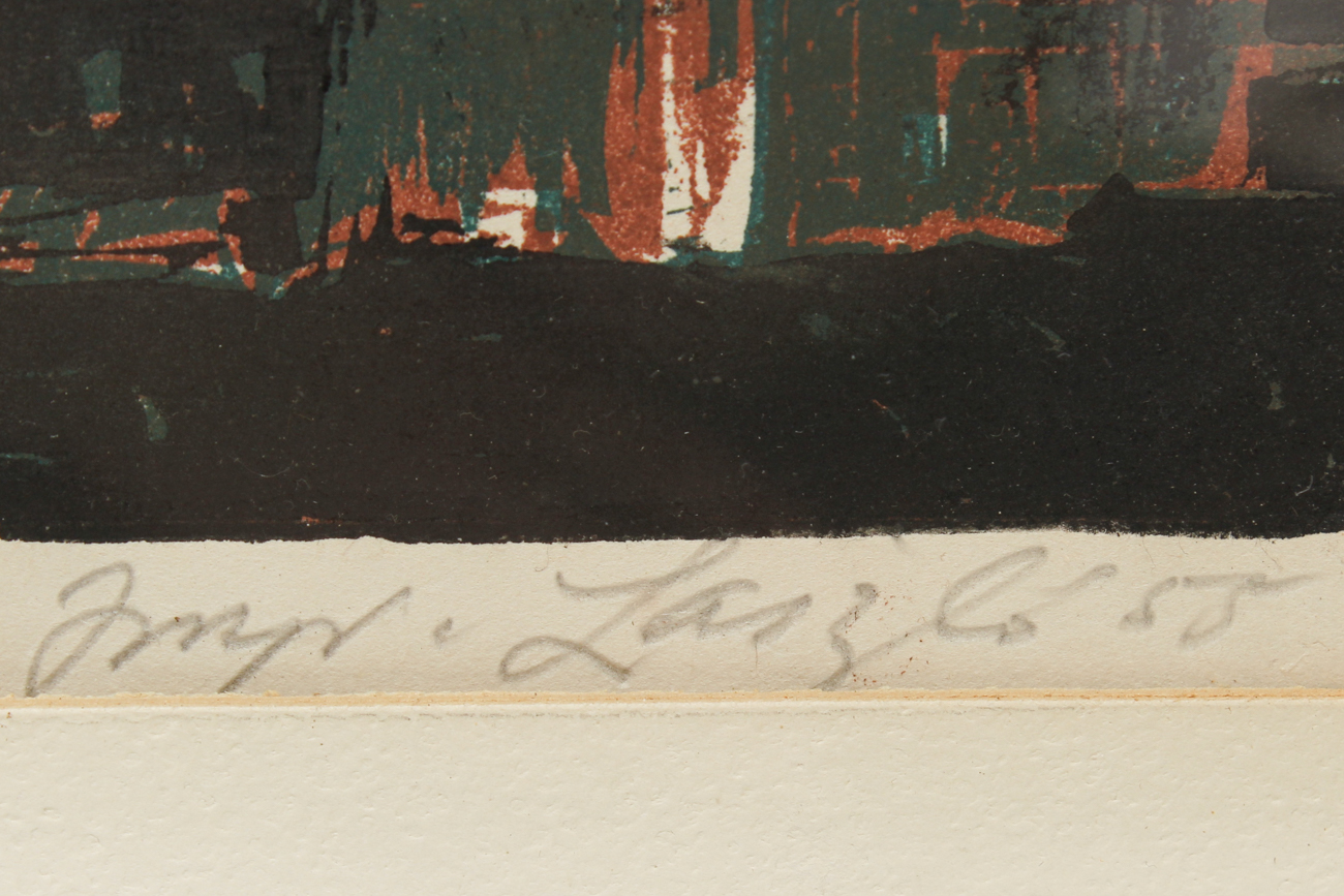 Original Hand Colored Cityscape Engraving by Laszlo 1955
