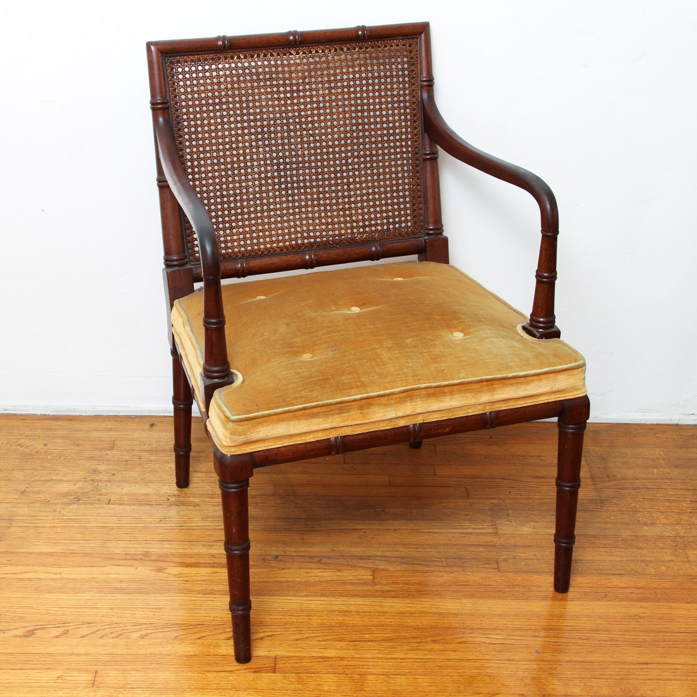 Regency Style Faux Bamboo Armchair with Cane Back