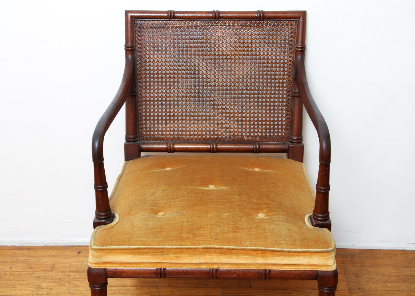 Regency Style Faux Bamboo Armchair with Cane Back