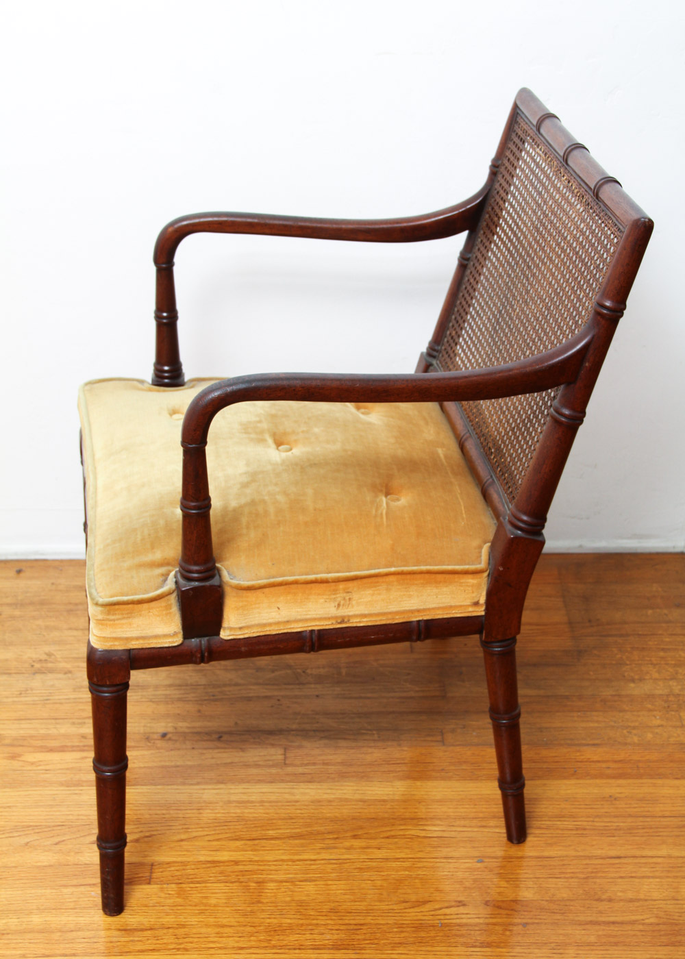 Regency Style Faux Bamboo Armchair with Cane Back
