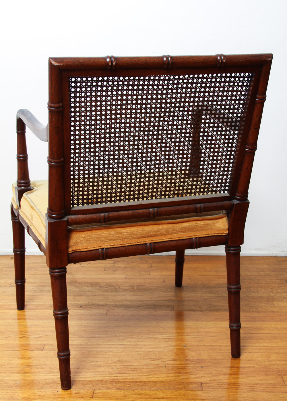 Regency Style Faux Bamboo Armchair with Cane Back